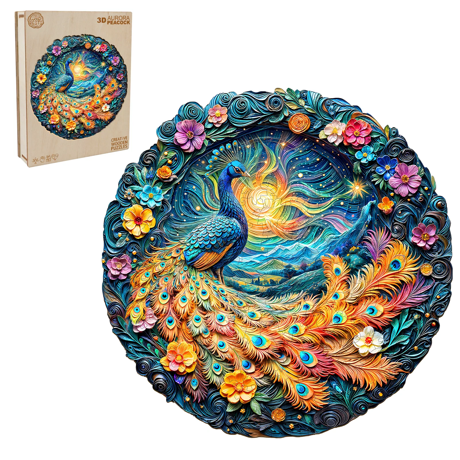 3D Aurora Peacock Wooden Jigsaw Puzzle - Image 4