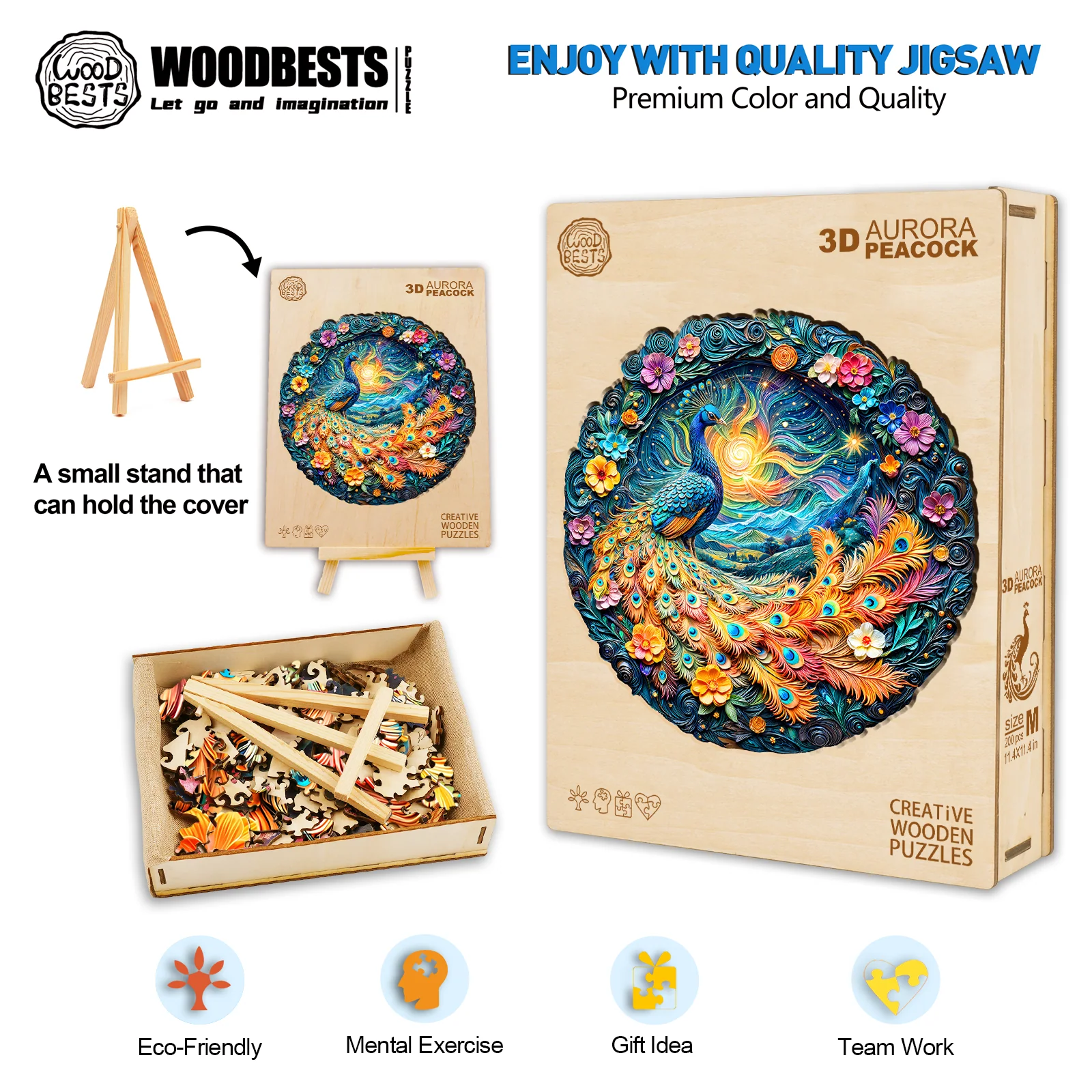 3D Aurora Peacock Wooden Jigsaw Puzzle - Image 8