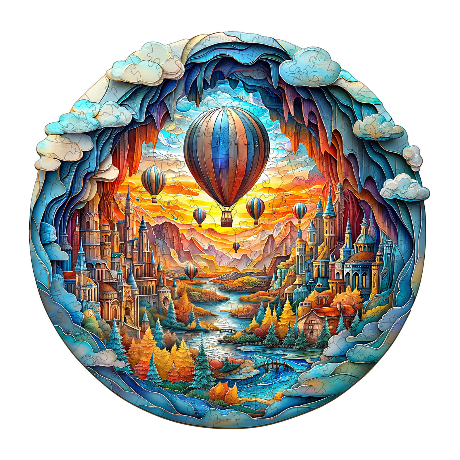 3D Balloon town Wooden Jigsaw Puzzle - Image 3