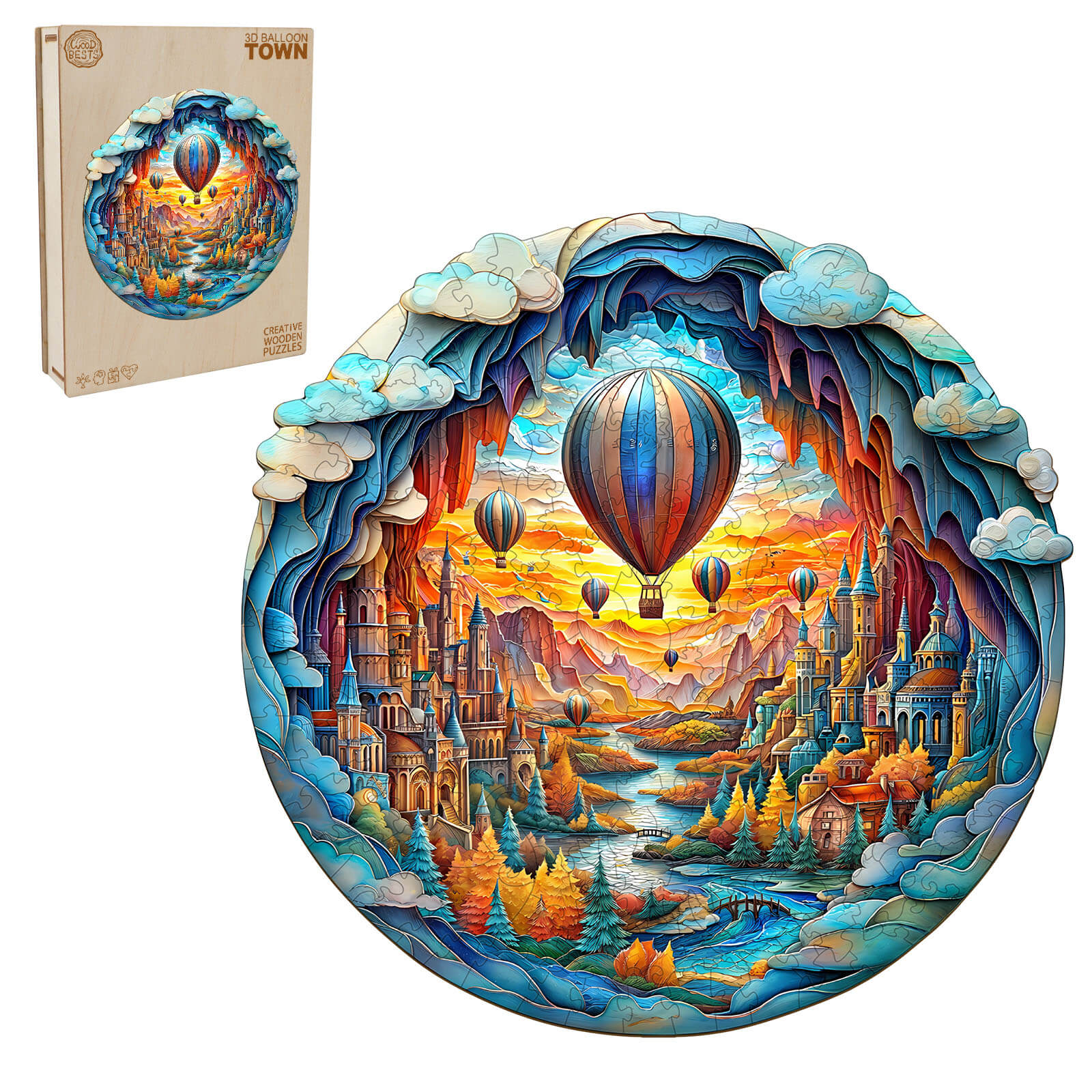 3D Balloon town Wooden Jigsaw Puzzle - Image 4