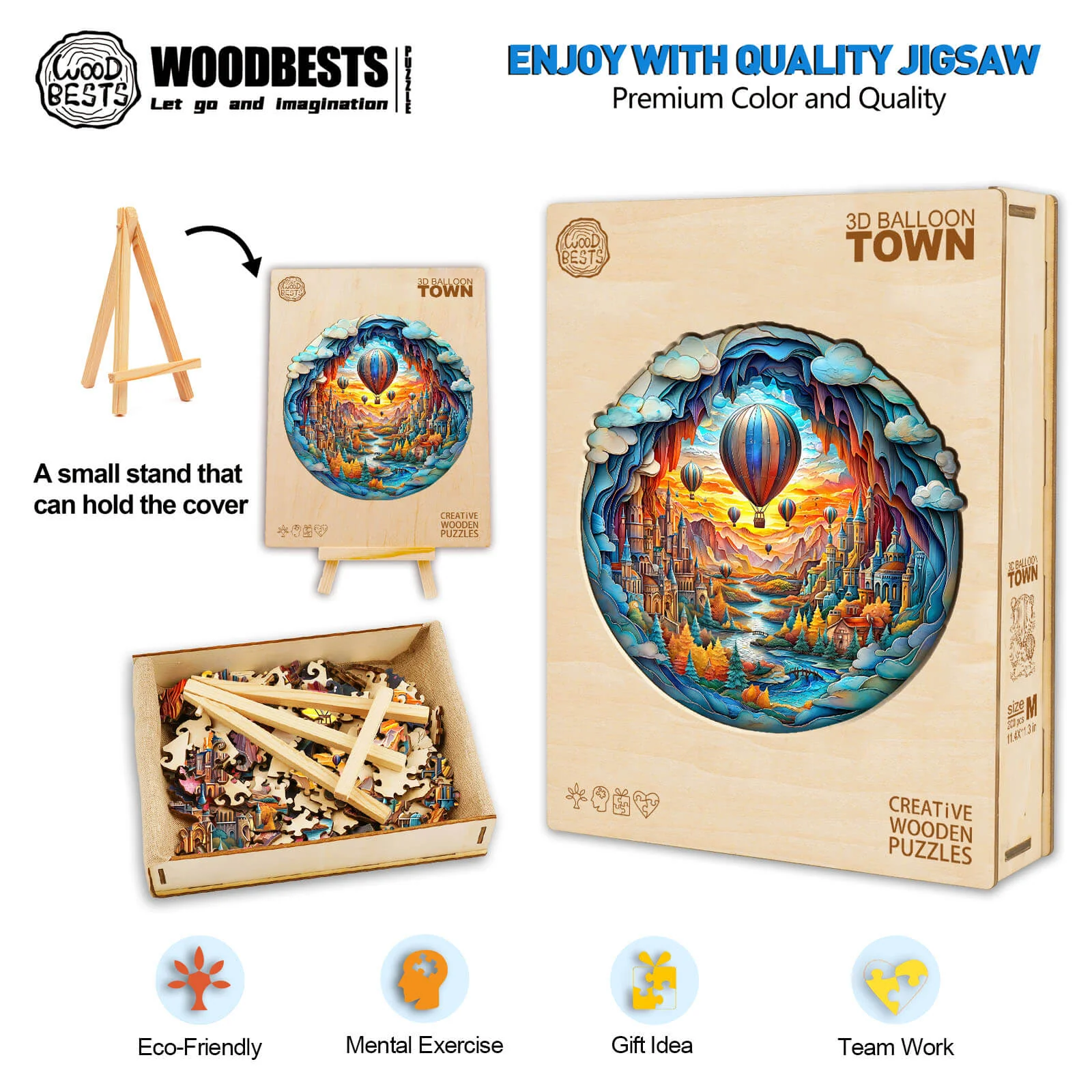 3D Balloon town Wooden Jigsaw Puzzle - Image 6