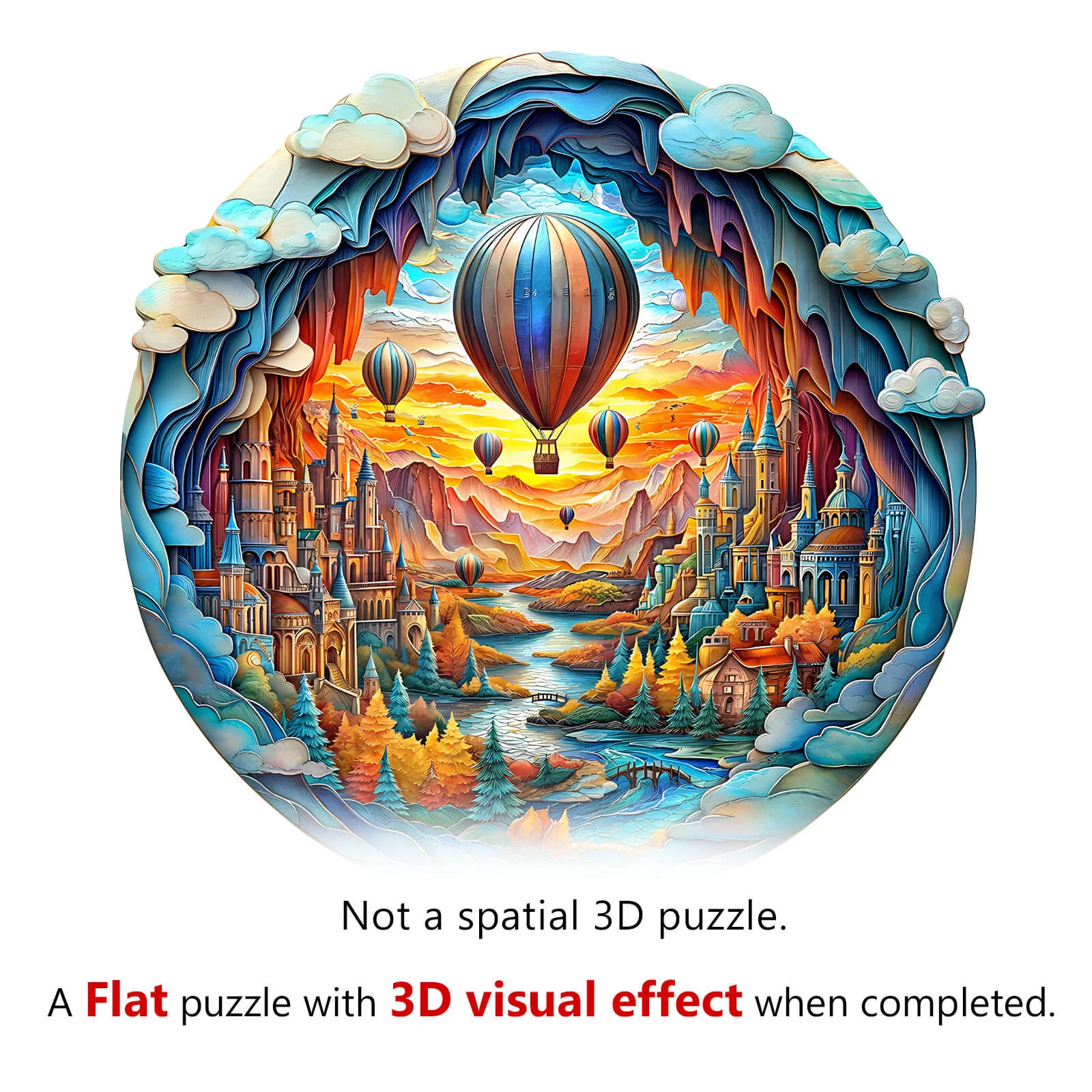 3D Balloon town Wooden Jigsaw Puzzle - Image 7
