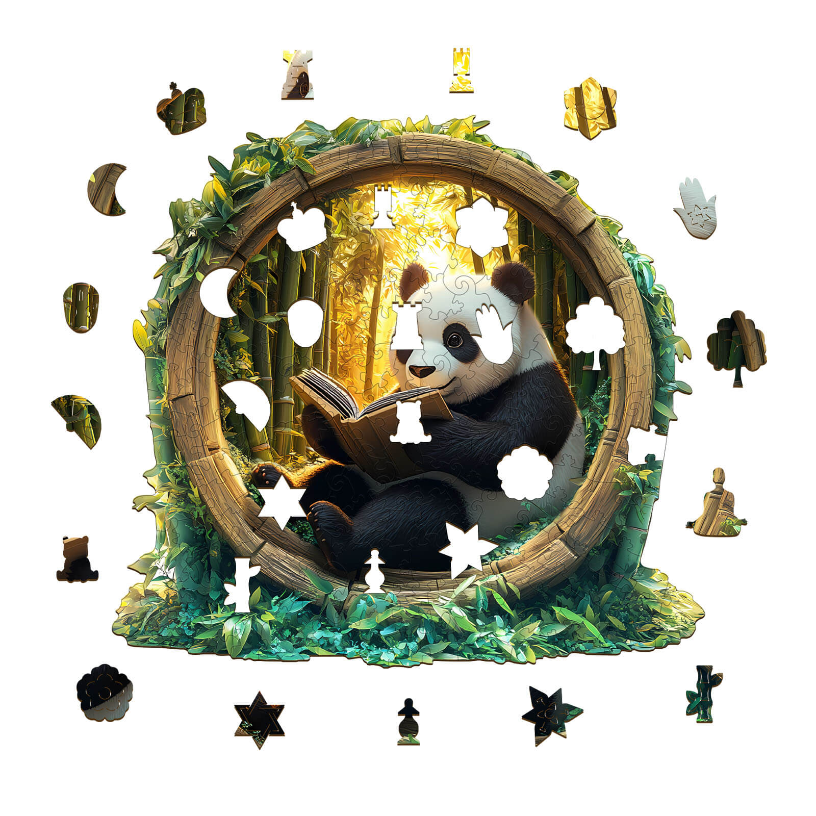 3D Bamboo Grove Scholar Panda Wooden Jigsaw Puzzle - Image 2