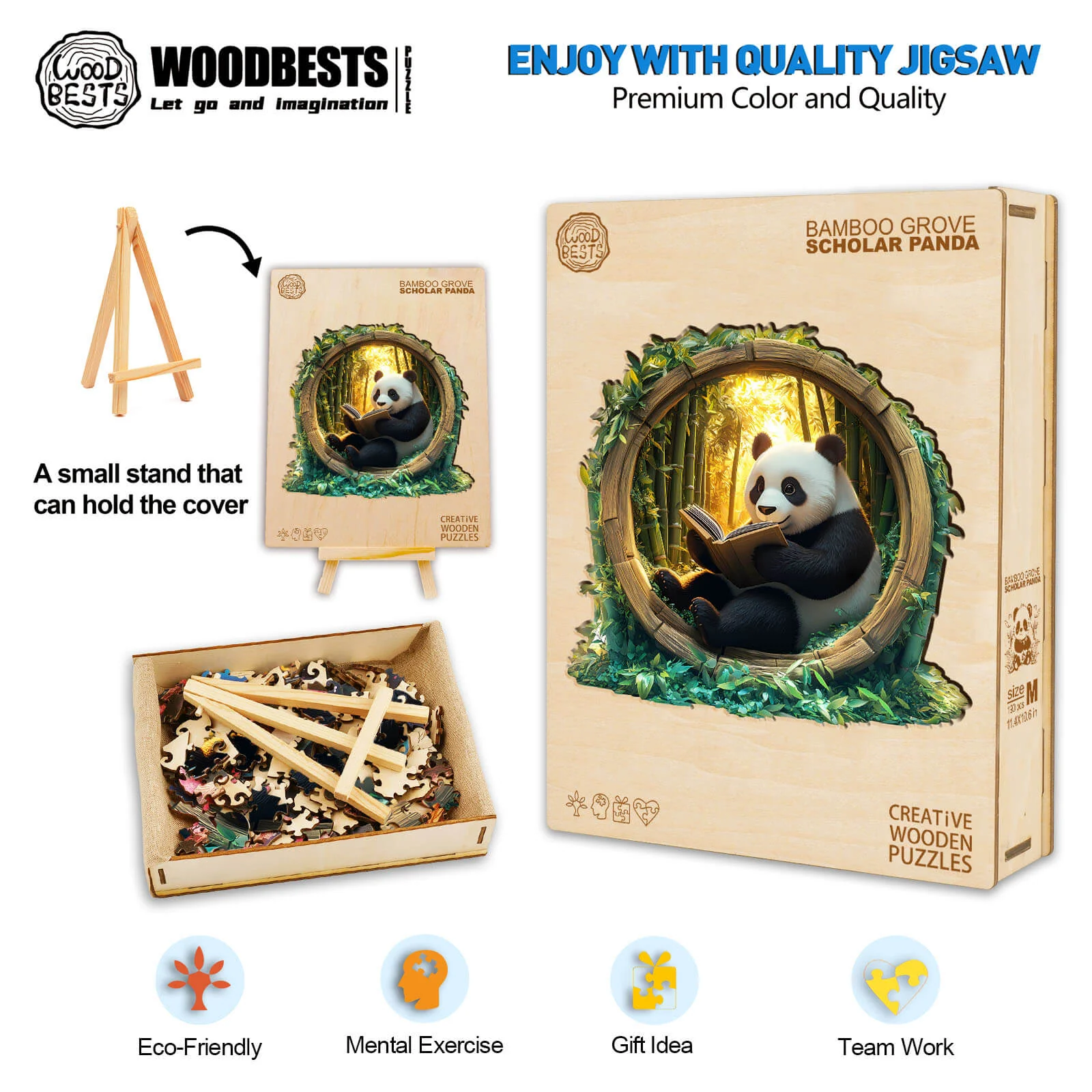 3D Bamboo Grove Scholar Panda Wooden Jigsaw Puzzle - Image 6