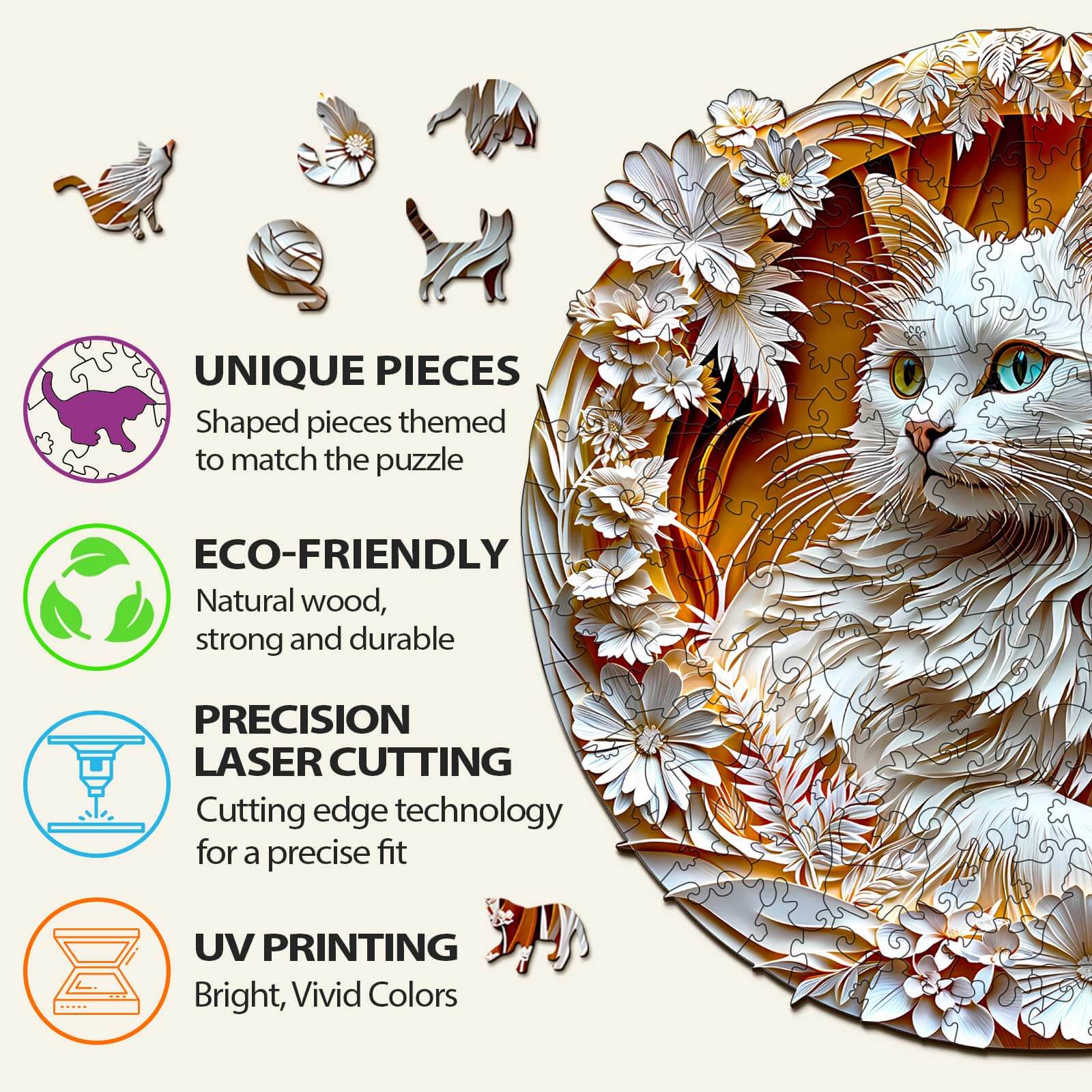 3D Cat-2 Wooden Jigsaw Puzzle - Image 5