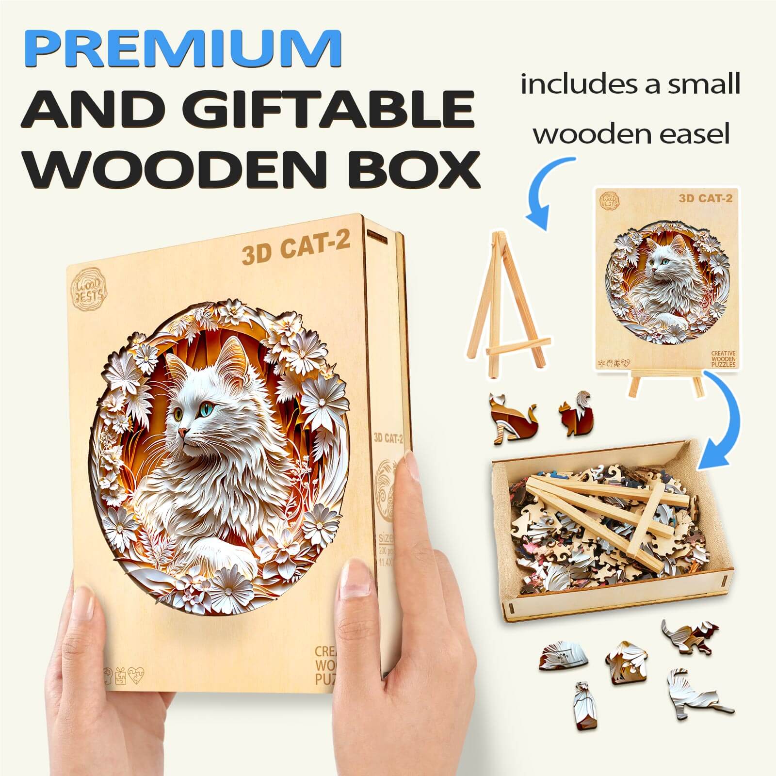 3D Cat-2 Wooden Jigsaw Puzzle - Image 7