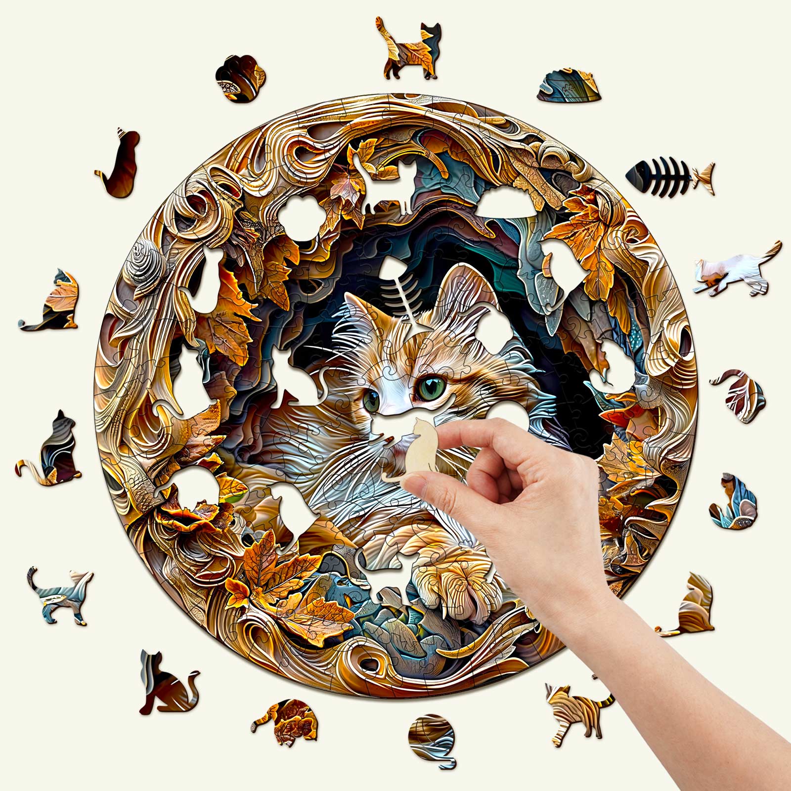 3D Cat Wooden Jigsaw Puzzle - Image 3
