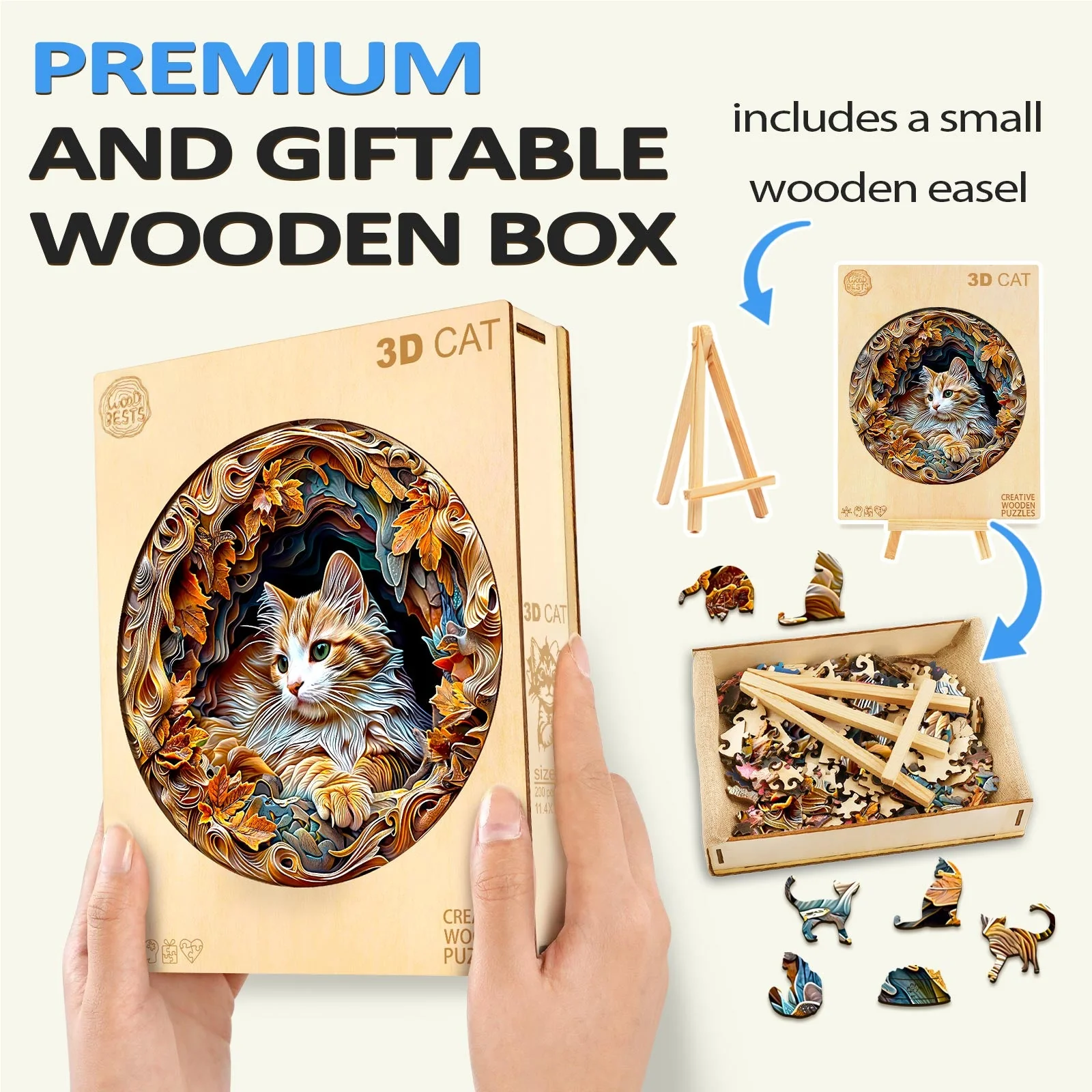3D Cat Wooden Jigsaw Puzzle - Image 9