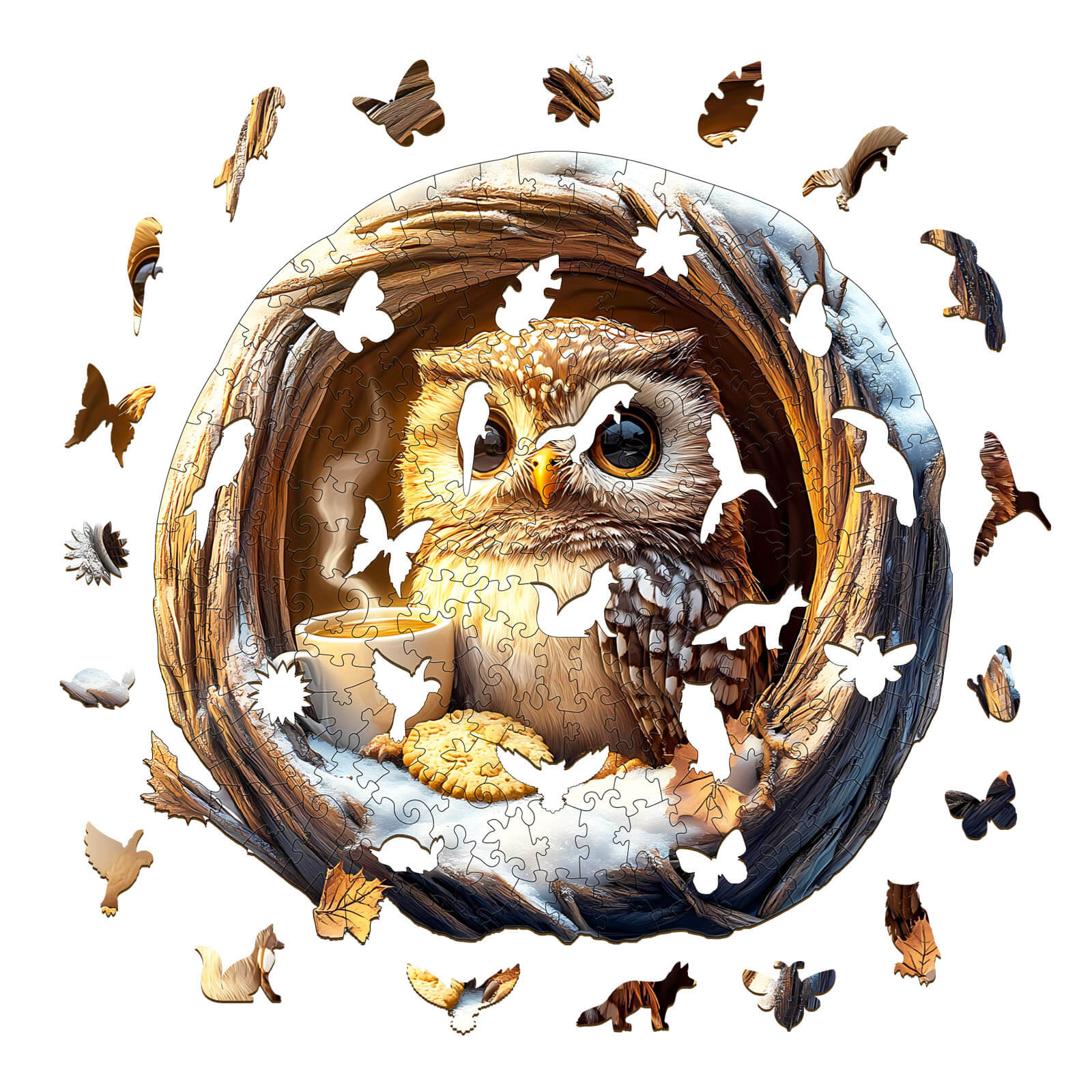 3D Cave Cute Owl Wooden Jigsaw Puzzle - Image 2
