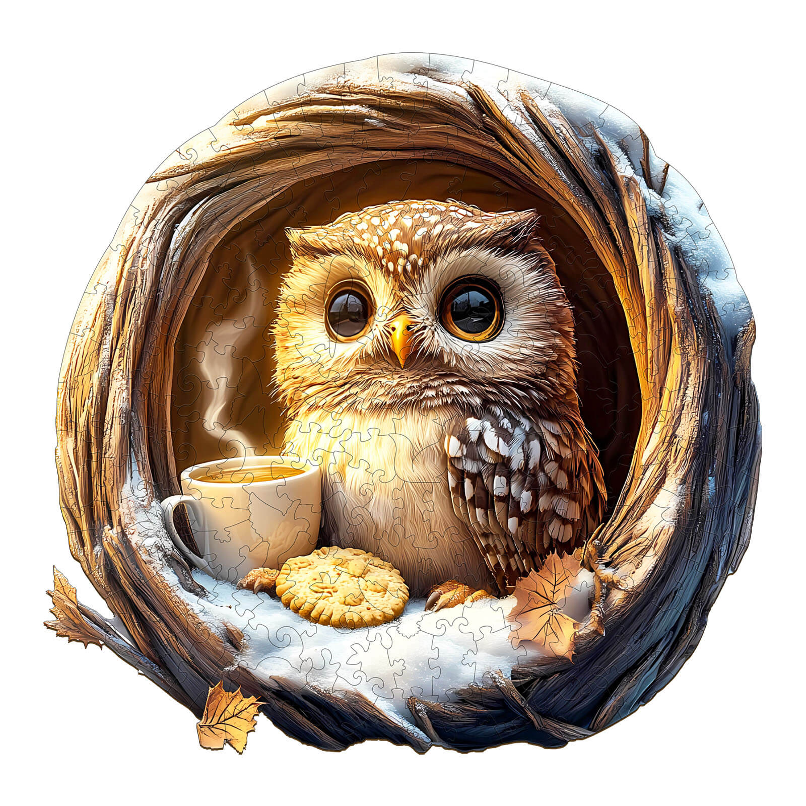 3D Cave Cute Owl Wooden Jigsaw Puzzle - Image 3