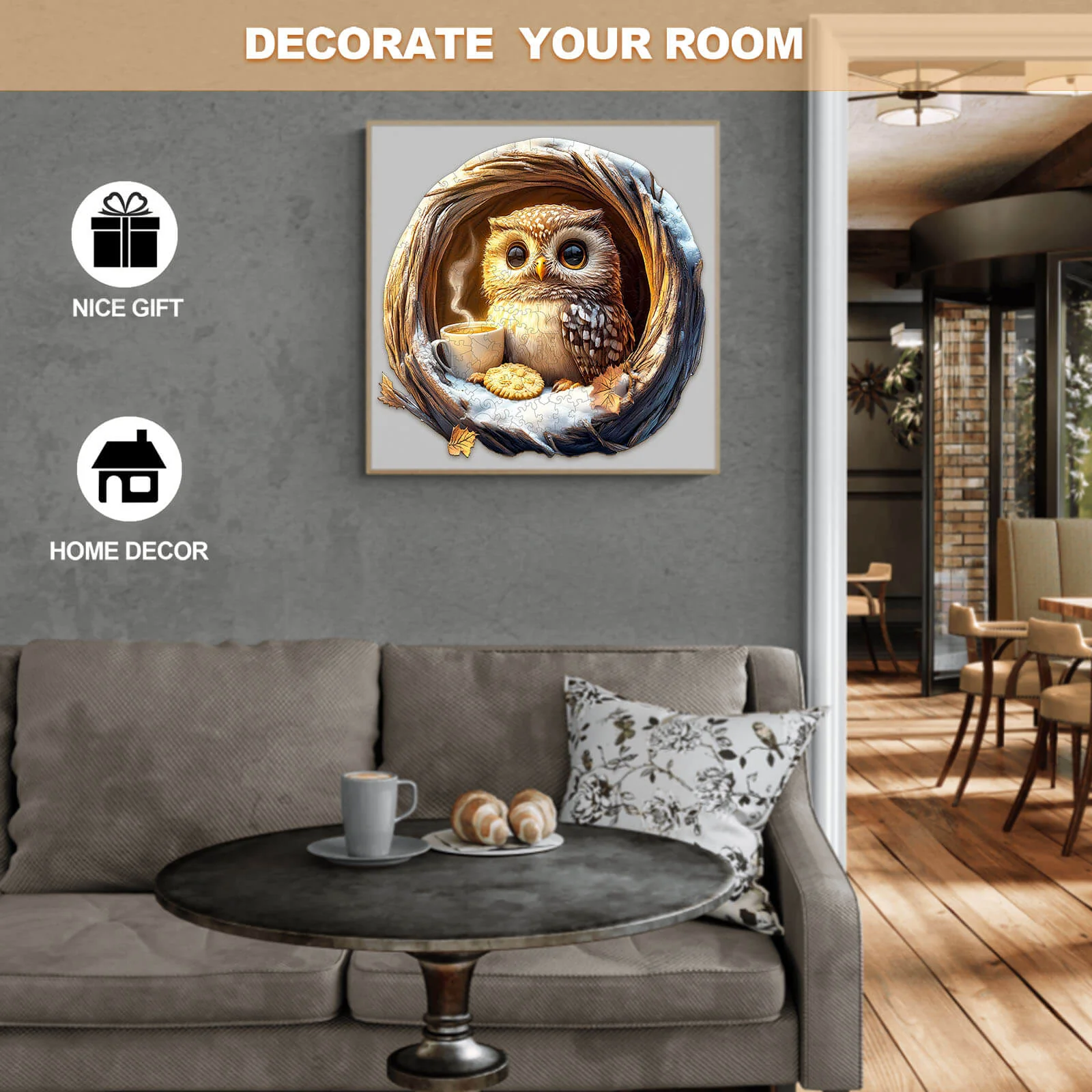 3D Cave Cute Owl Wooden Jigsaw Puzzle - Image 9
