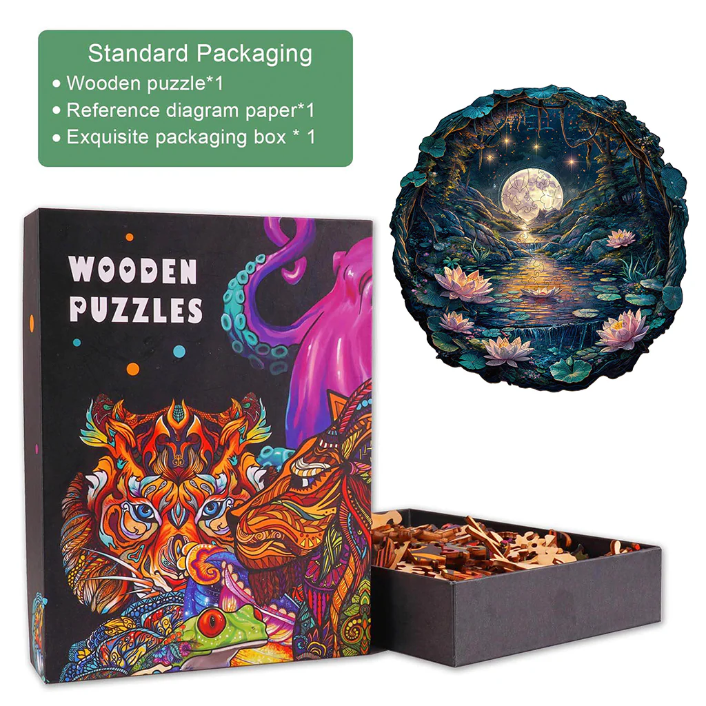 3D Cave Moon Lotus Wooden Jigsaw Puzzle - Image 6