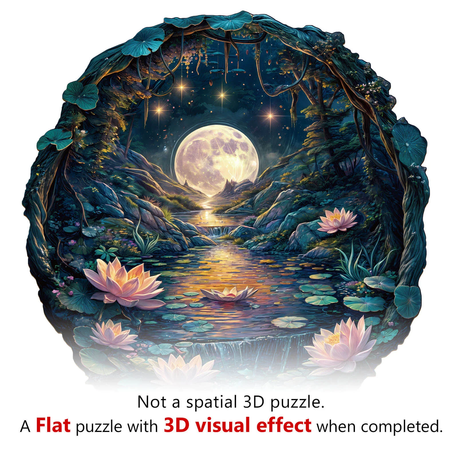 3D Cave Moon Lotus Wooden Jigsaw Puzzle - Image 8