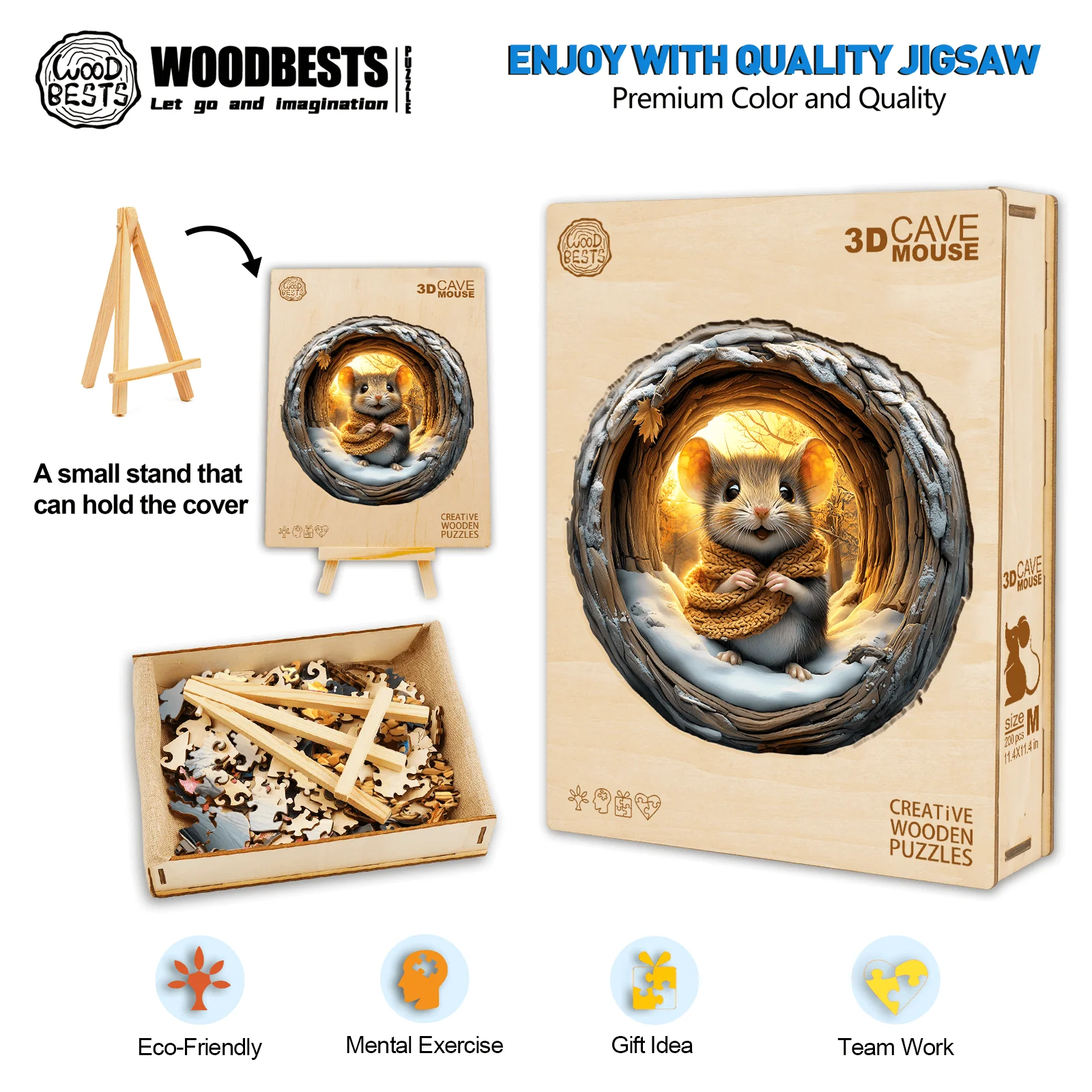 3D Cave Mouse Wooden Jigsaw Puzzle - Image 7