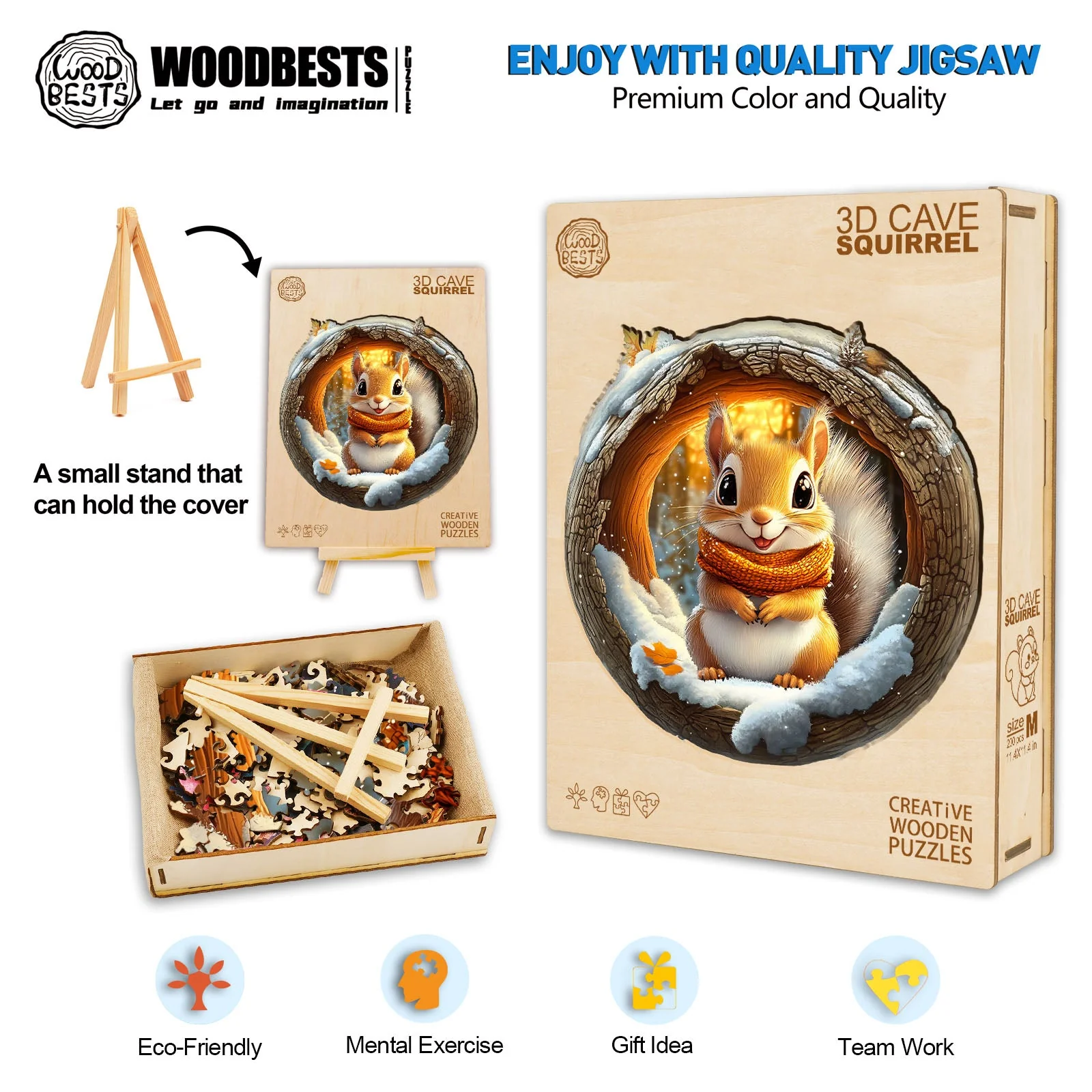 3D Cave Squirrel Wooden Jigsaw Puzzle - Image 7