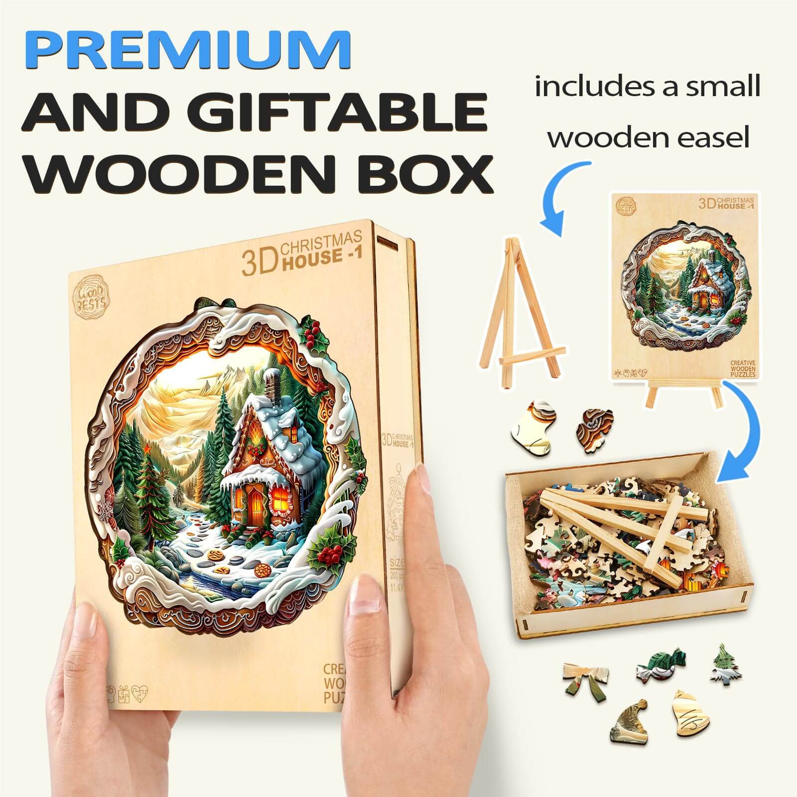 3D Christmas House-1 Wooden Jigsaw Puzzle - Image 8
