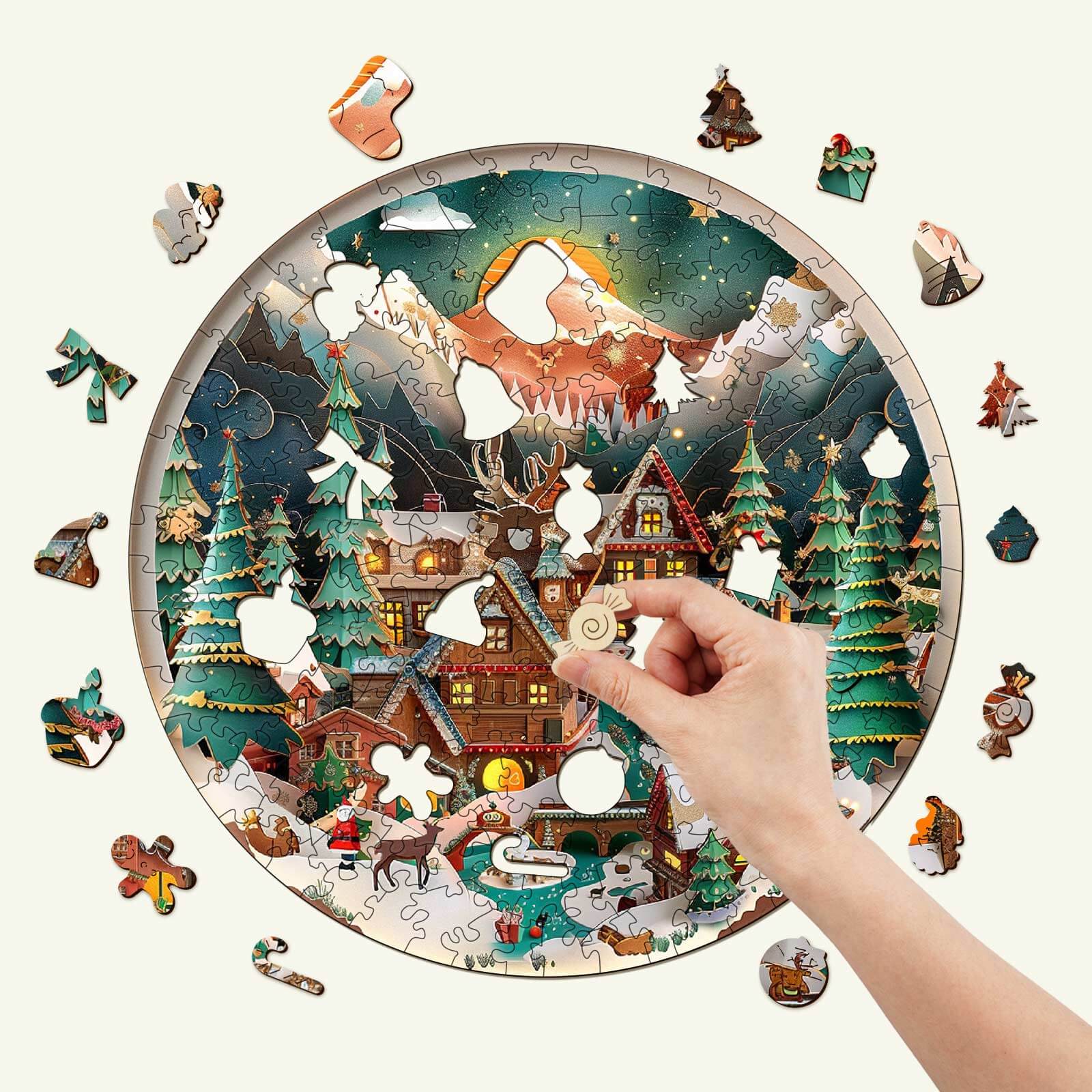 3D Christmas Town Wooden Jigsaw Puzzle - Image 3