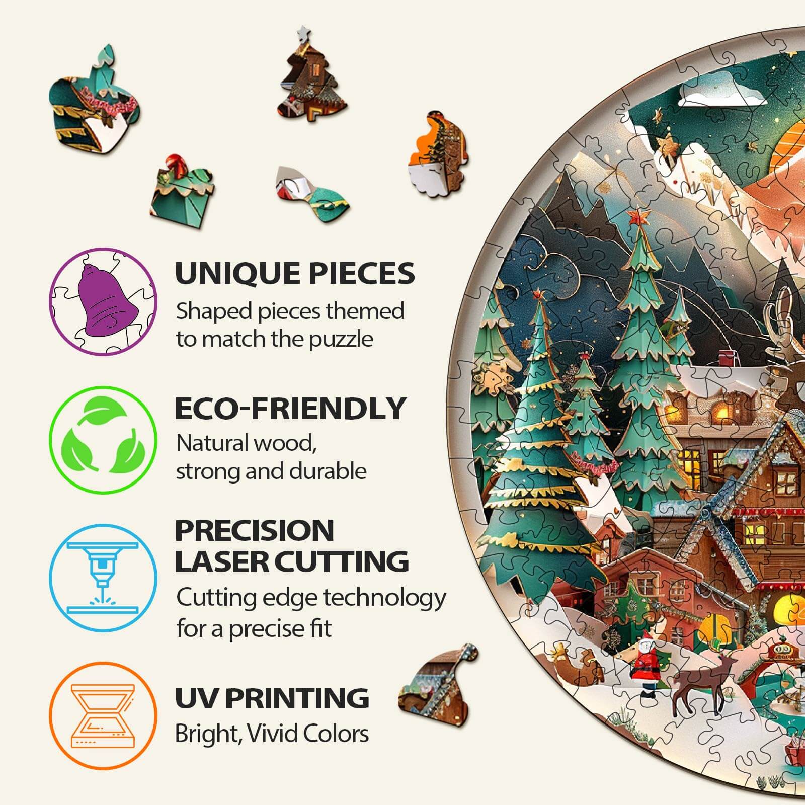 3D Christmas Town Wooden Jigsaw Puzzle - Image 5