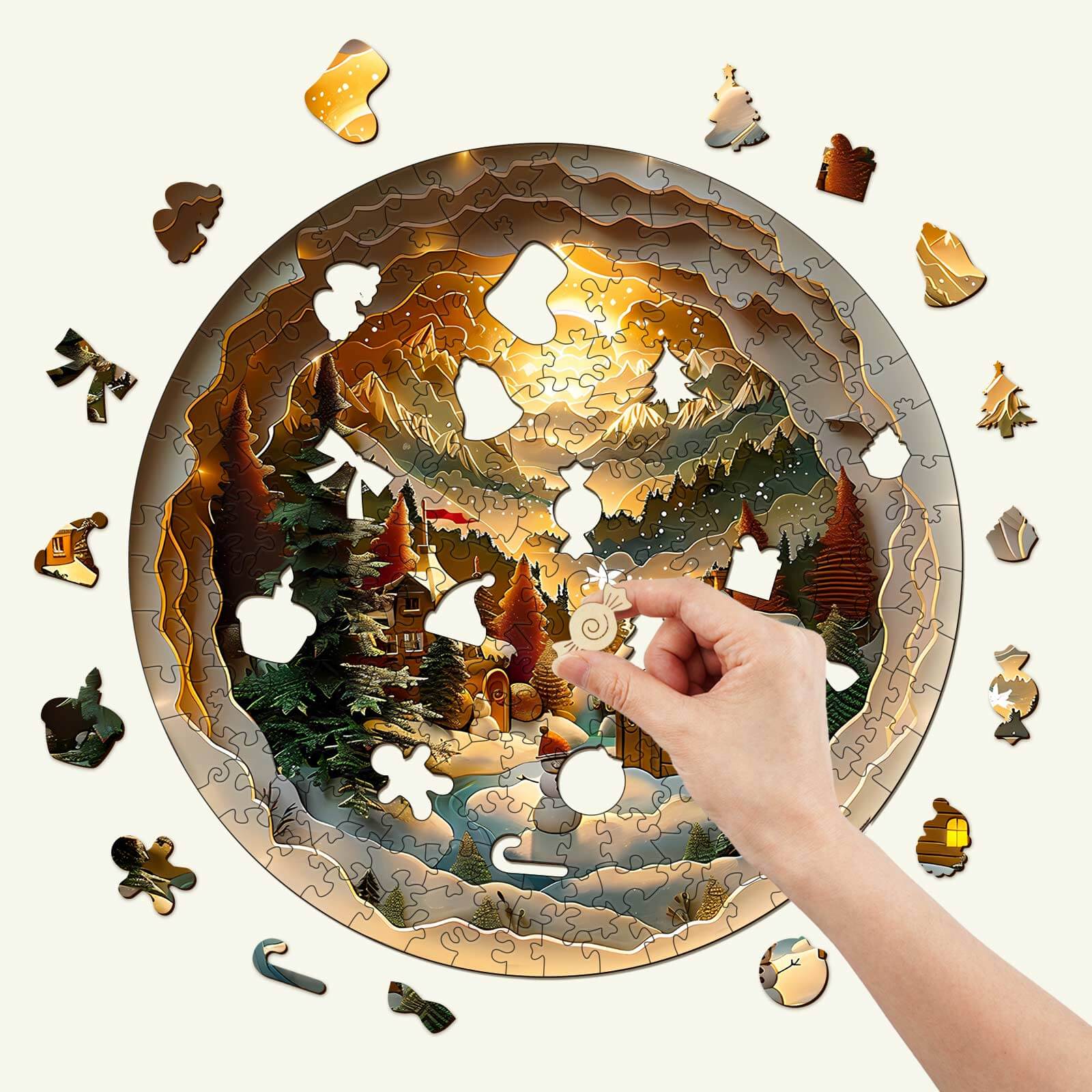 3D Christmas Village-2 Wooden Jigsaw Puzzle - Image 2