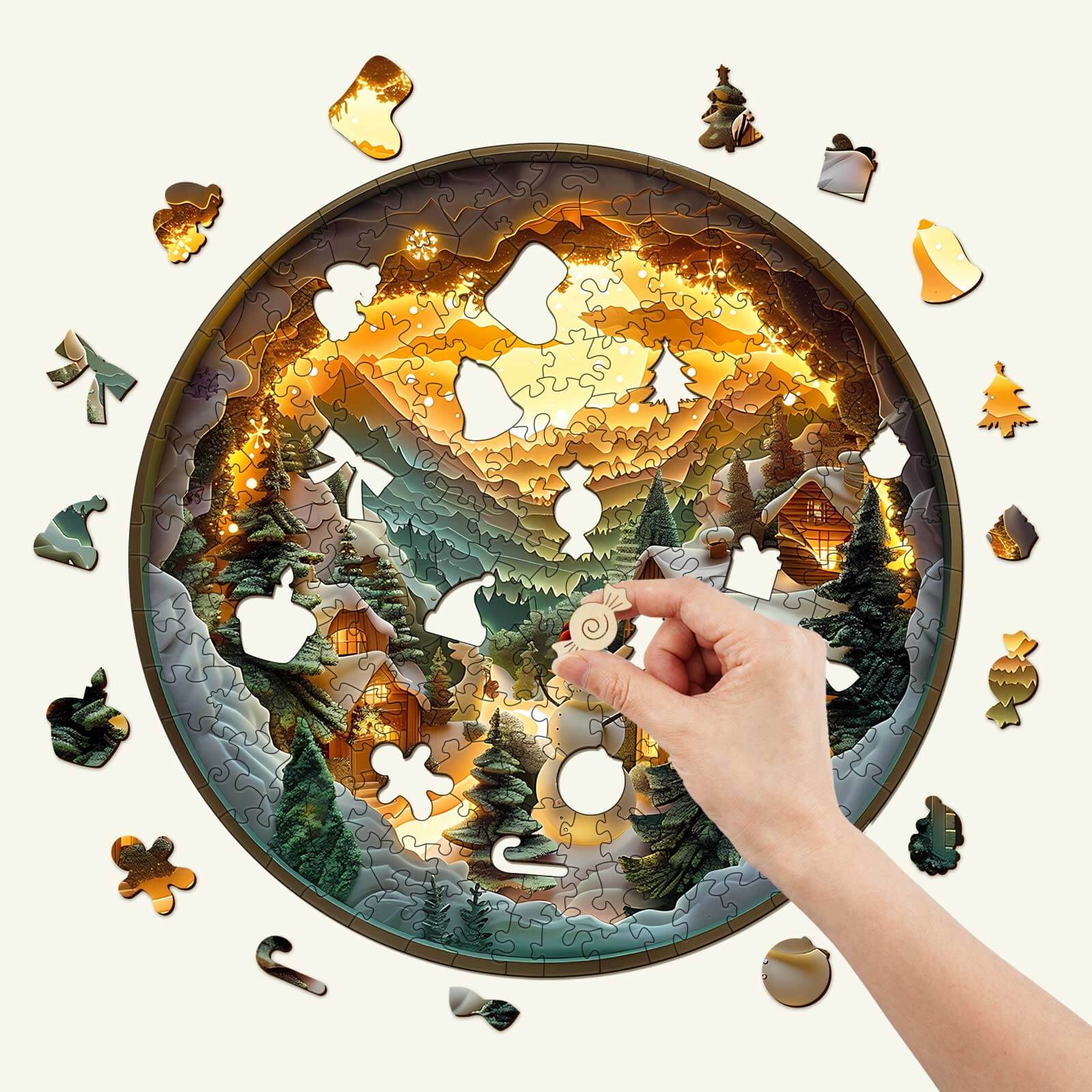 3D Christmas Village Wooden Jigsaw Puzzle - Image 3