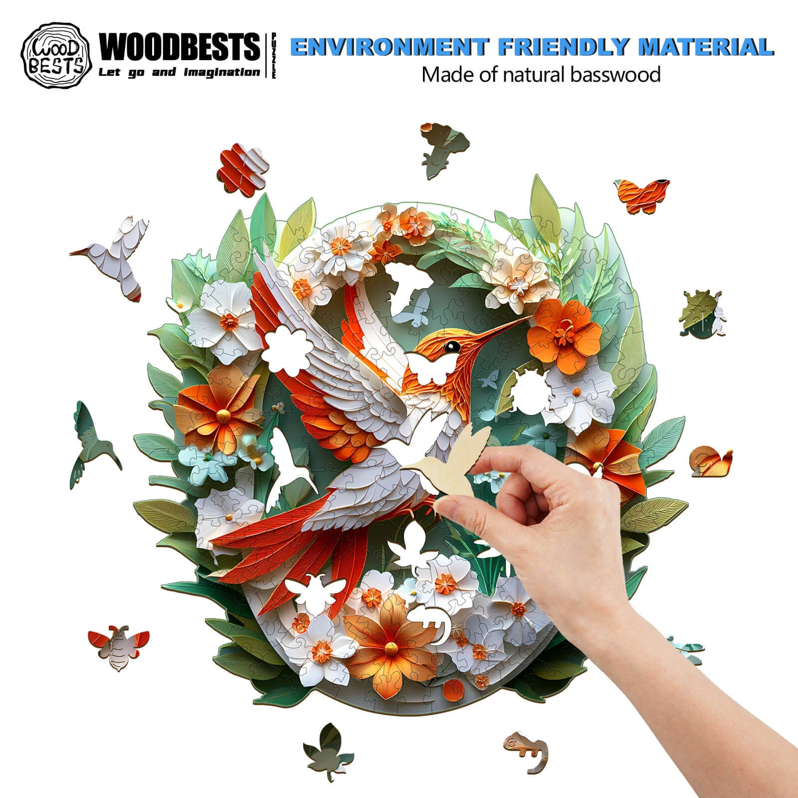 3D Colored Paper Carving Hummingbird Wooden Jigsaw Puzzle - Image 5