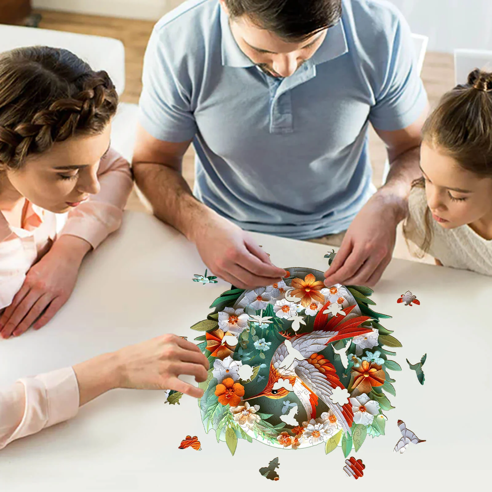 3D Colored Paper Carving Hummingbird Wooden Jigsaw Puzzle - Image 9