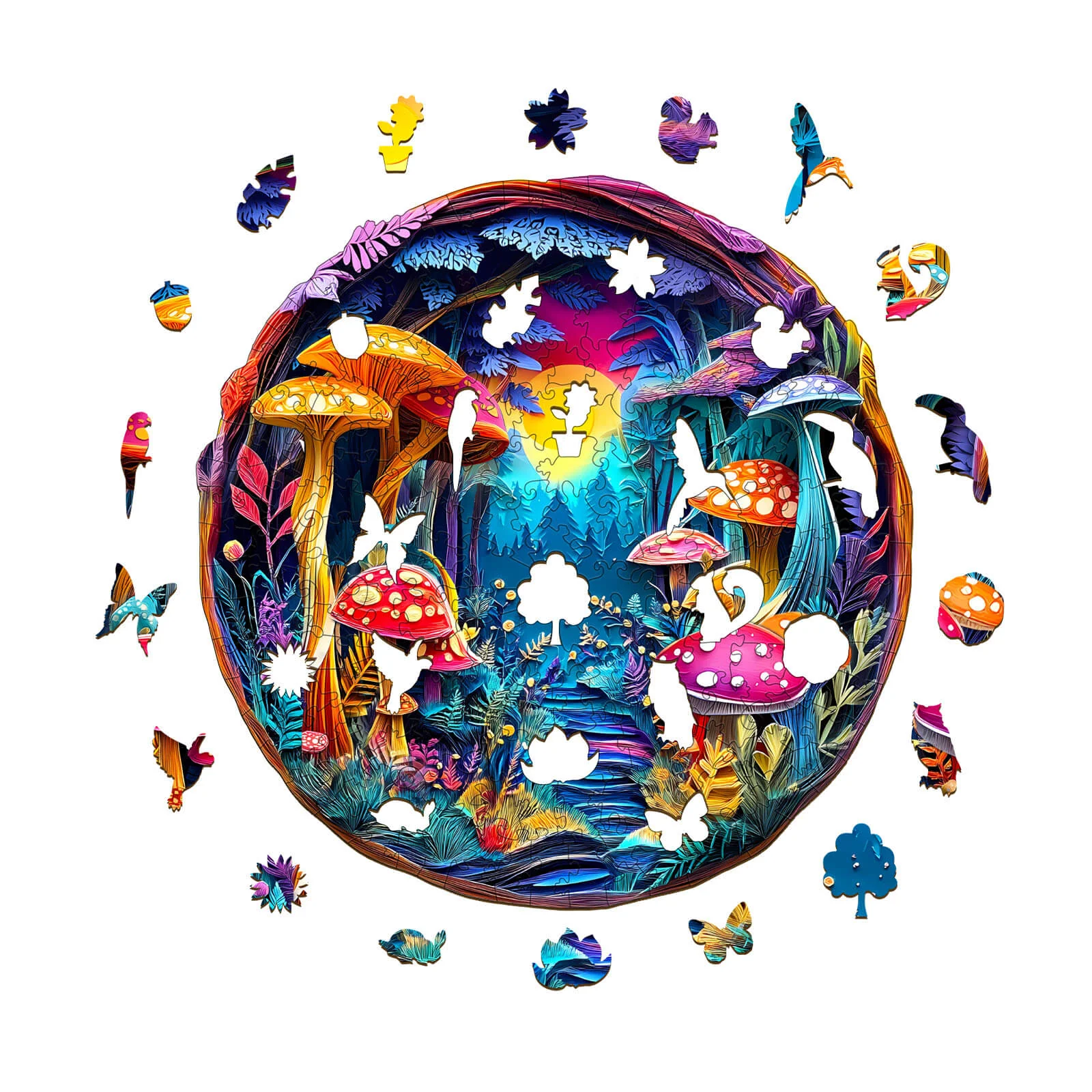 3D Colorful Paper Sculpture Mushroom Wooden Jigsaw Puzzle - Image 2