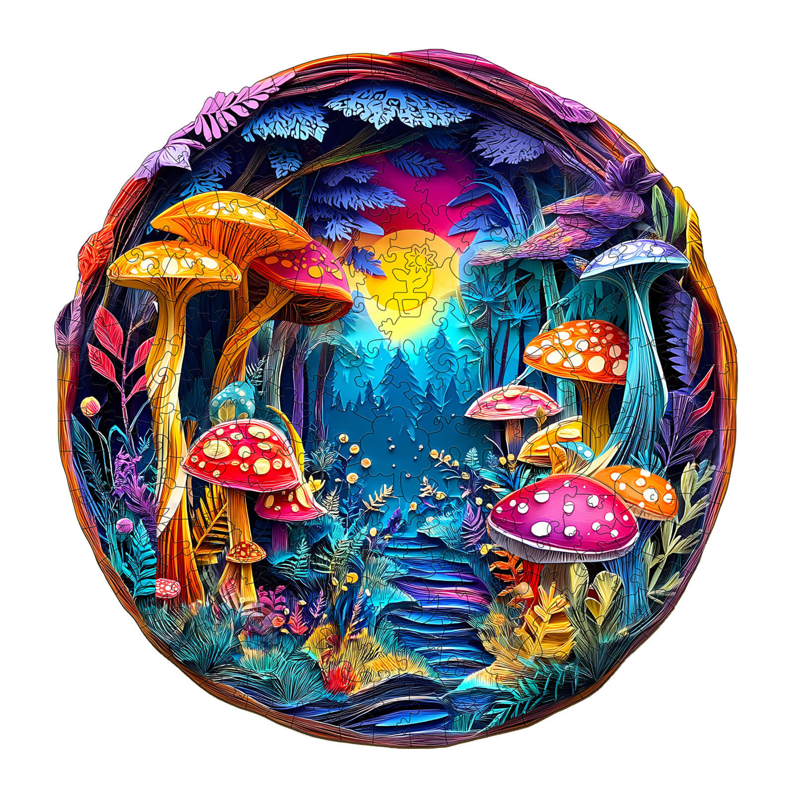 3D Colorful Paper Sculpture Mushroom Wooden Jigsaw Puzzle - Image 3