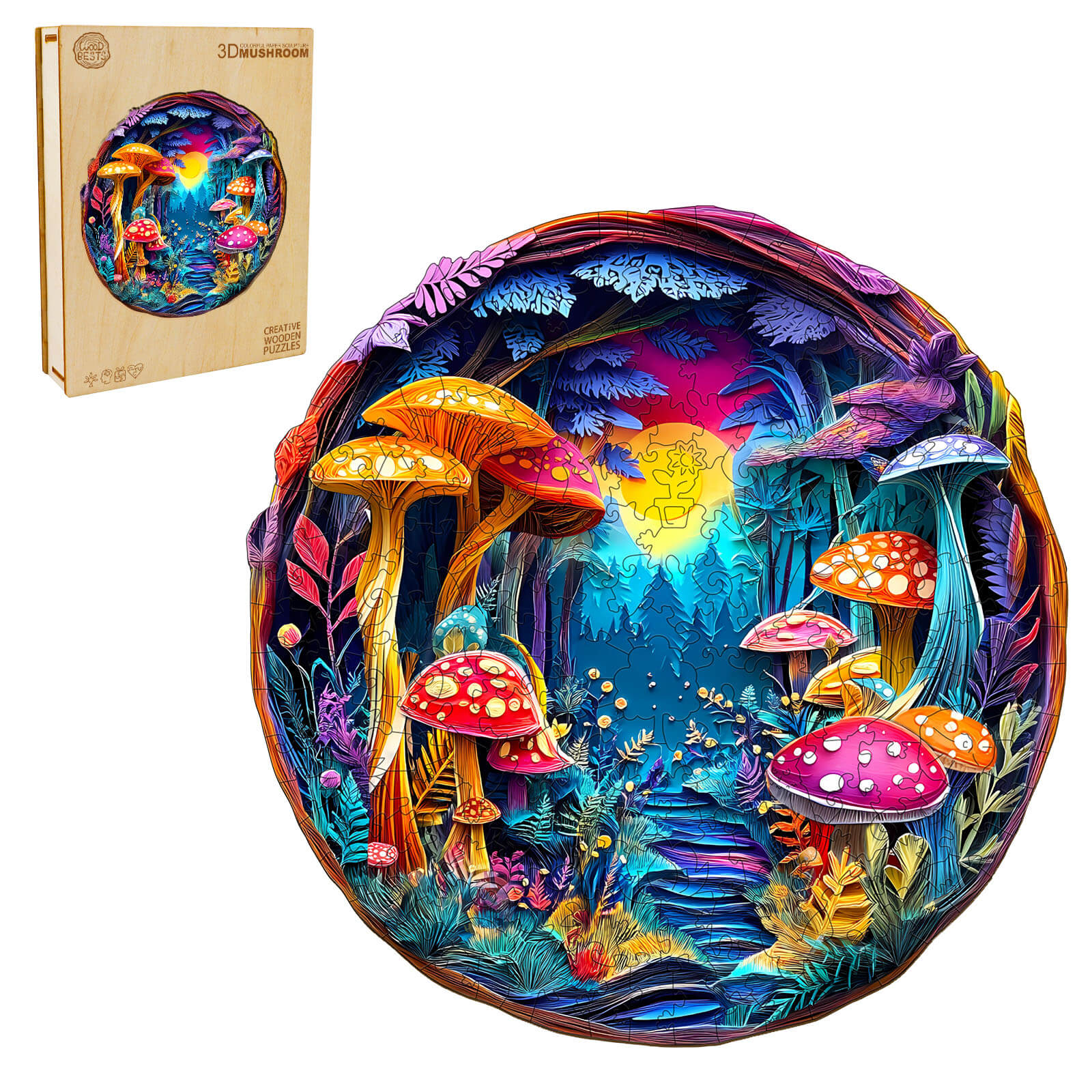 3D Colorful Paper Sculpture Mushroom Wooden Jigsaw Puzzle - Image 4