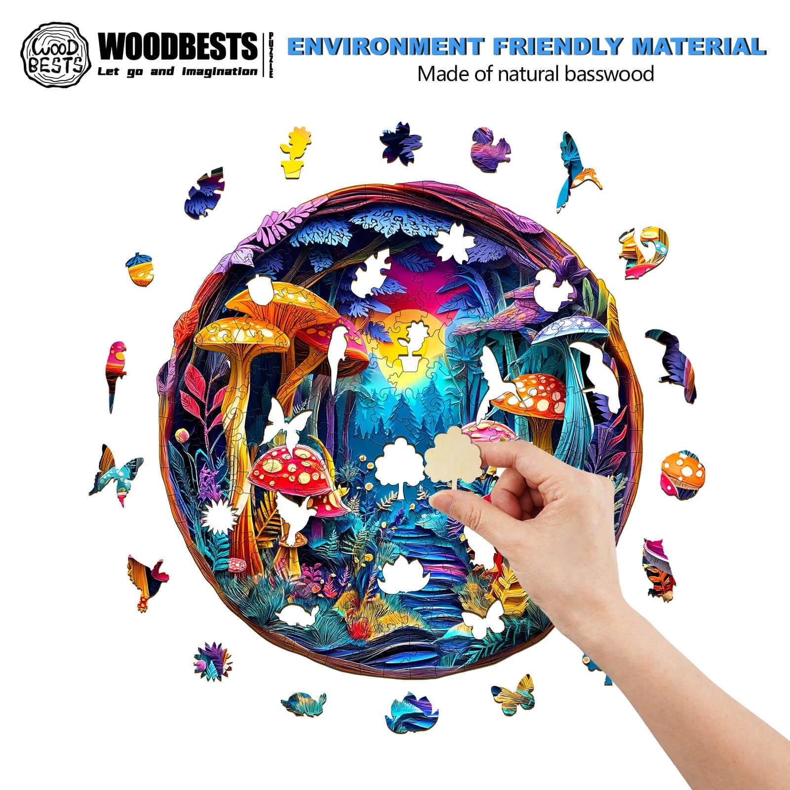 3D Colorful Paper Sculpture Mushroom Wooden Jigsaw Puzzle - Image 5