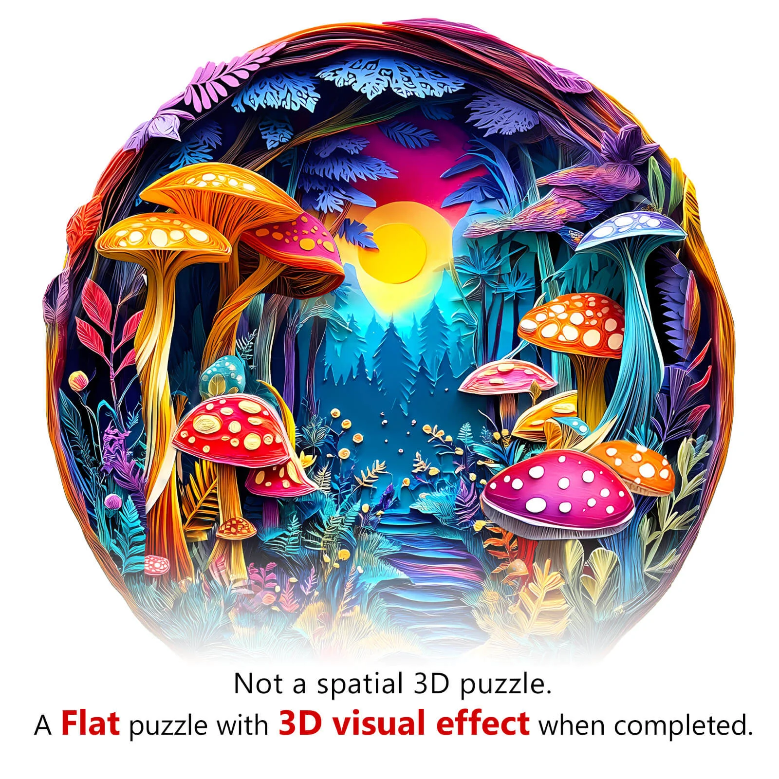 3D Colorful Paper Sculpture Mushroom Wooden Jigsaw Puzzle - Image 7