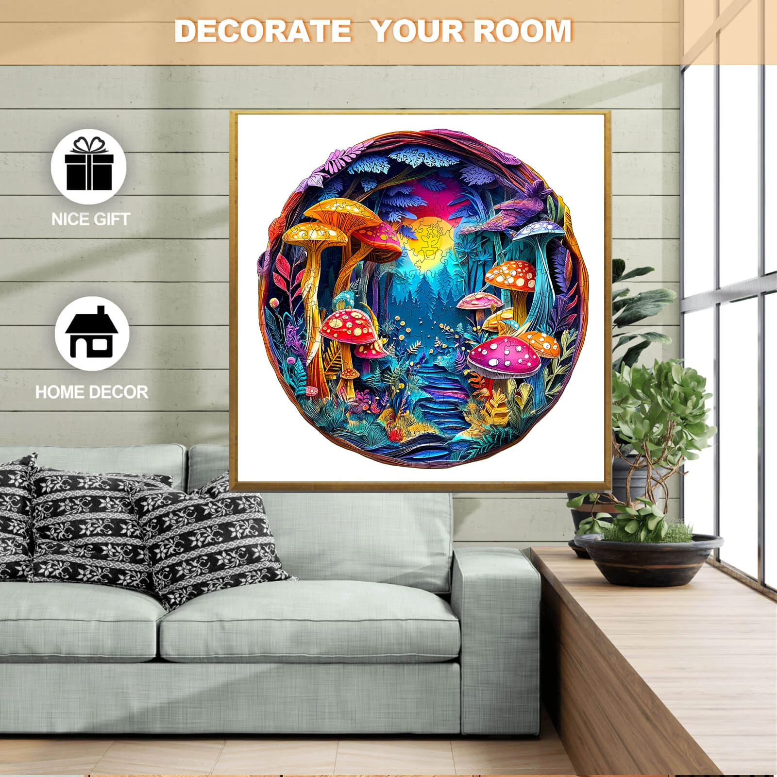 3D Colorful Paper Sculpture Mushroom Wooden Jigsaw Puzzle - Image 8