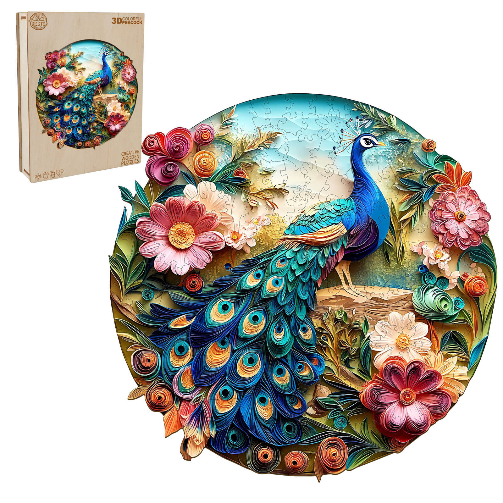 3D Colorful Peacock Wooden Jigsaw Puzzle - Image 4