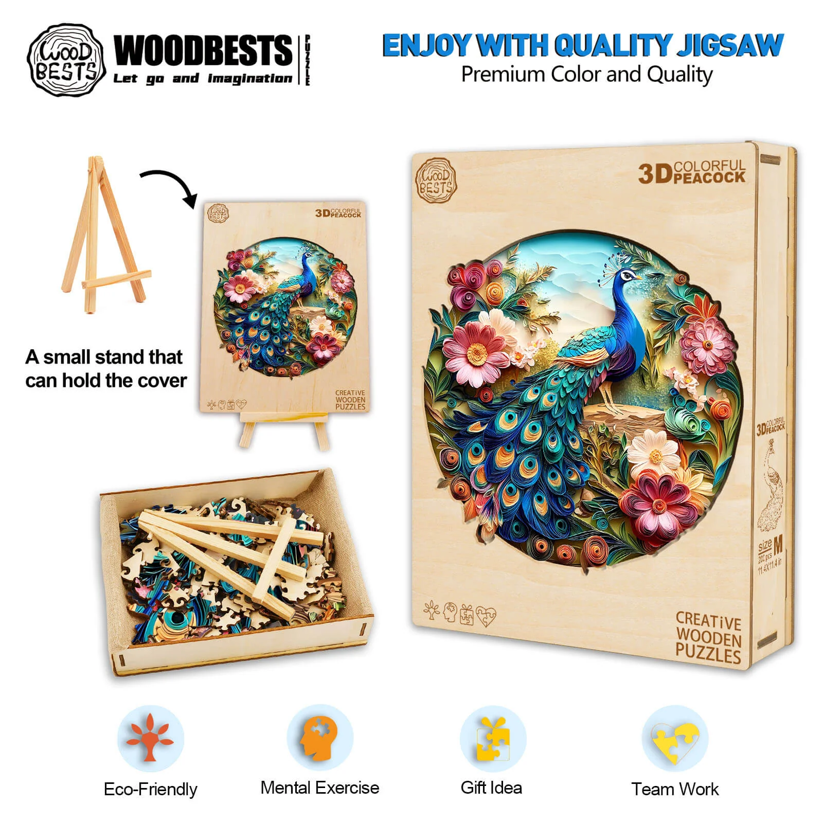 3D Colorful Peacock Wooden Jigsaw Puzzle - Image 7