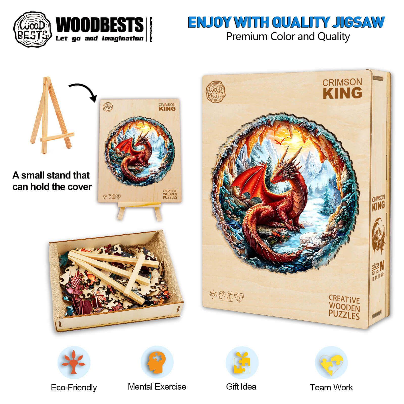 3D Crimson King Wooden Jigsaw Puzzle - Image 6
