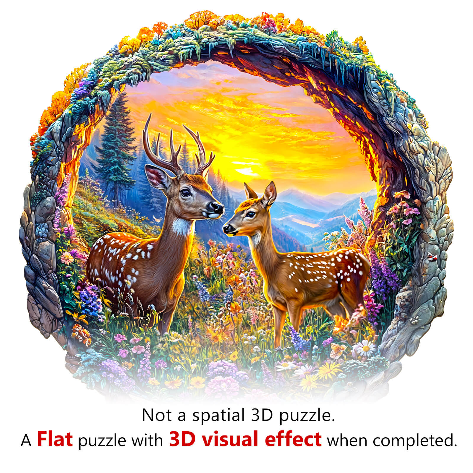3D Deer among Flowers Wooden Jigsaw Puzzle - Image 8
