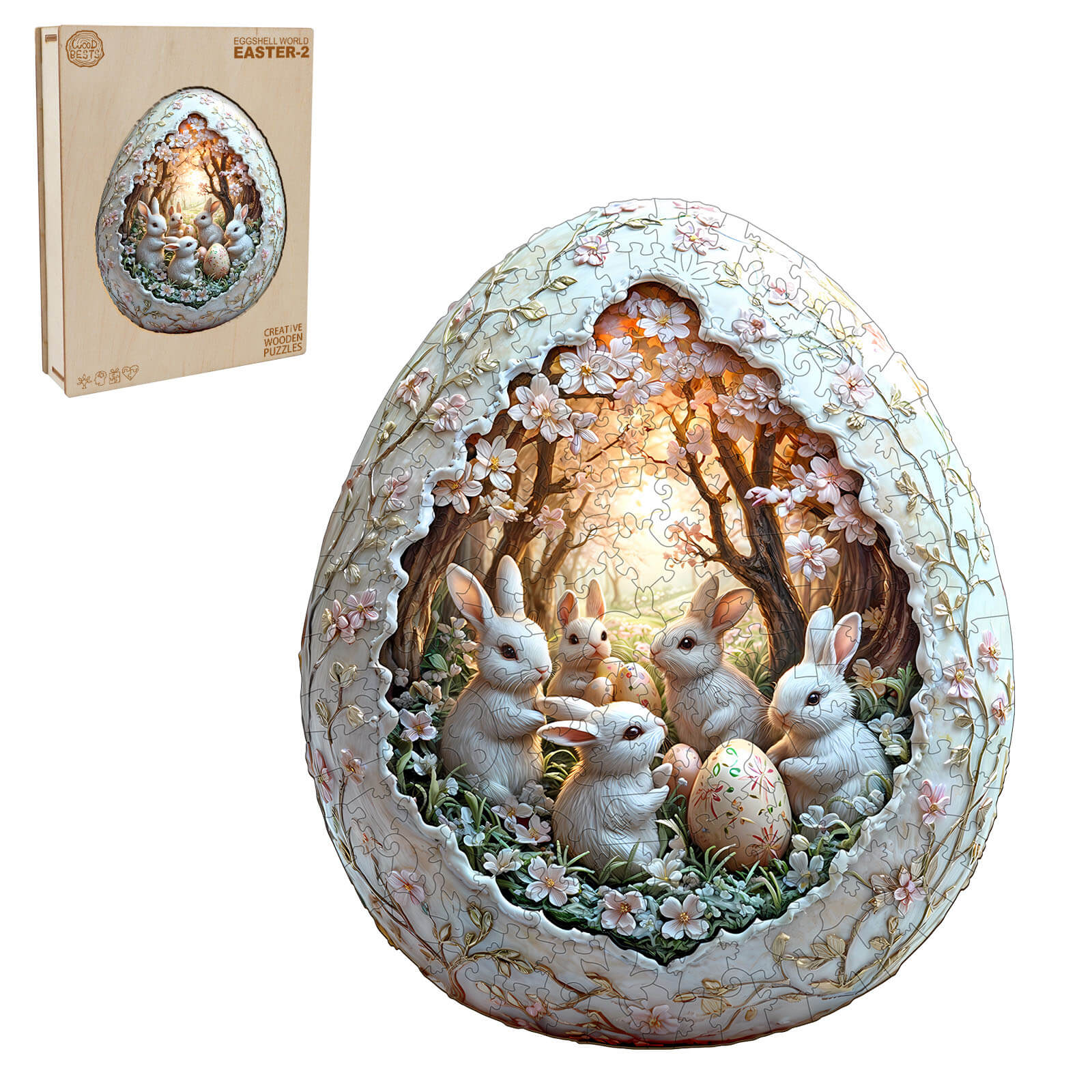 3D Eggshell world Easter-2 Wooden Jigsaw Puzzle - Image 4