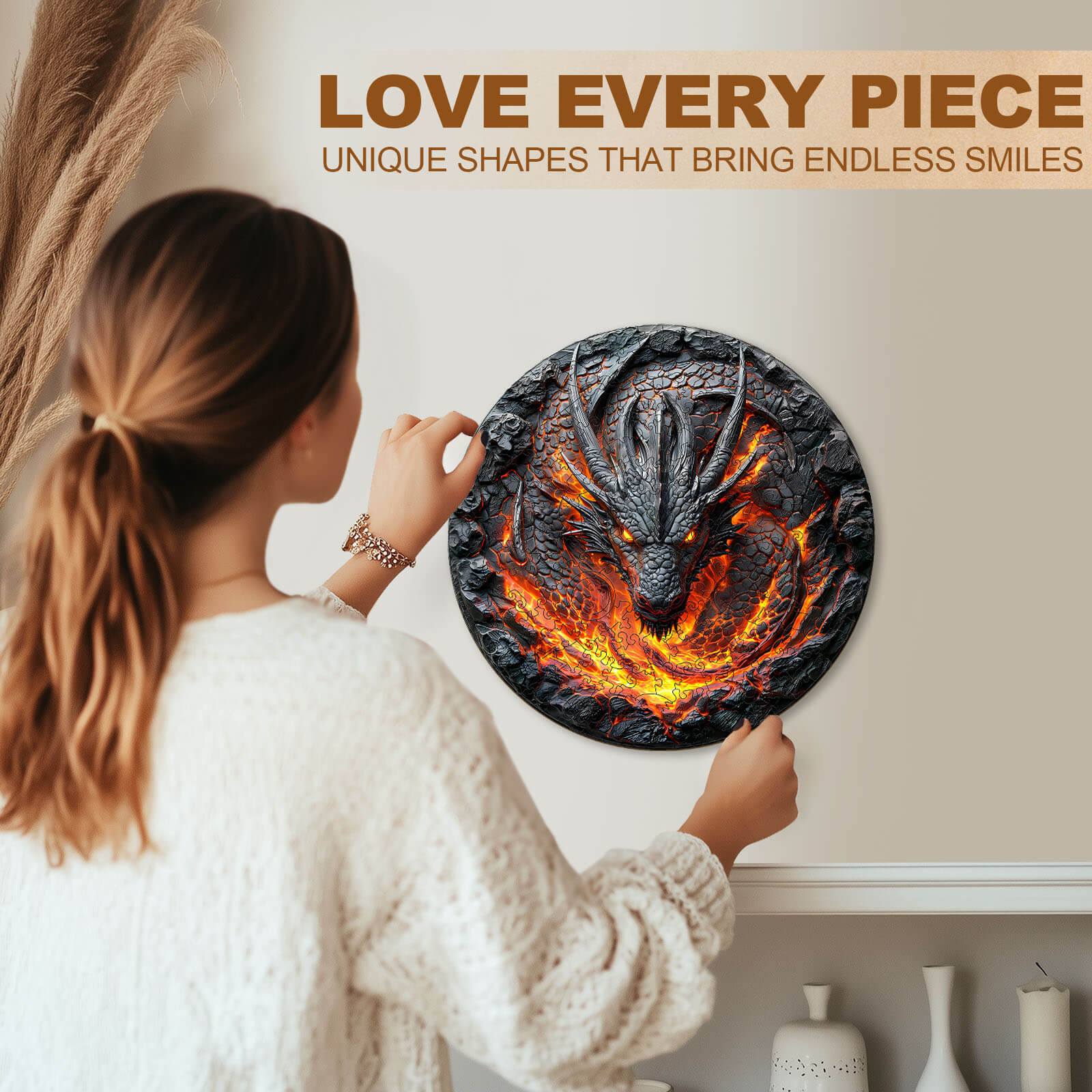 3D flame wall dragon Wooden Jigsaw Puzzle - Image 10