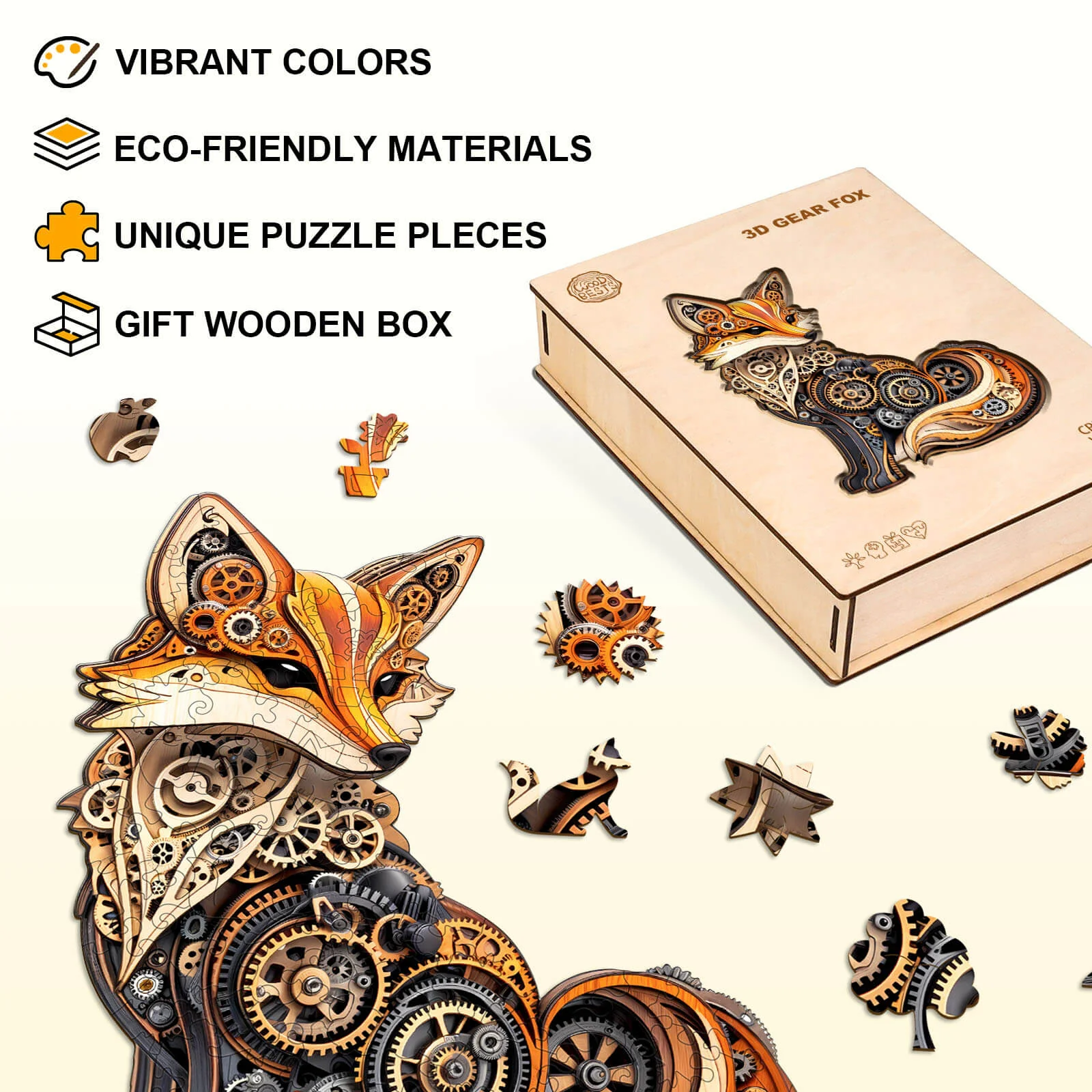 3D Gear fox Wooden Jigsaw Puzzle - Image 4
