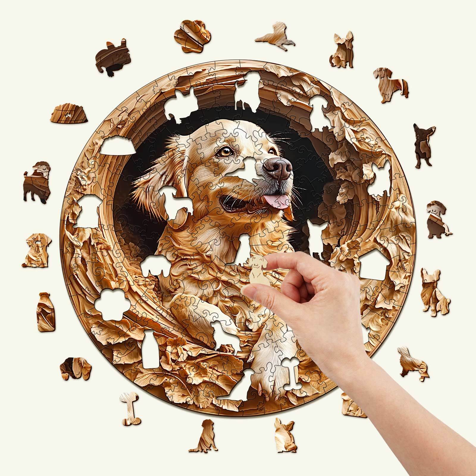 3D Golden Retriever-1 Wooden Jigsaw Puzzle - Image 3