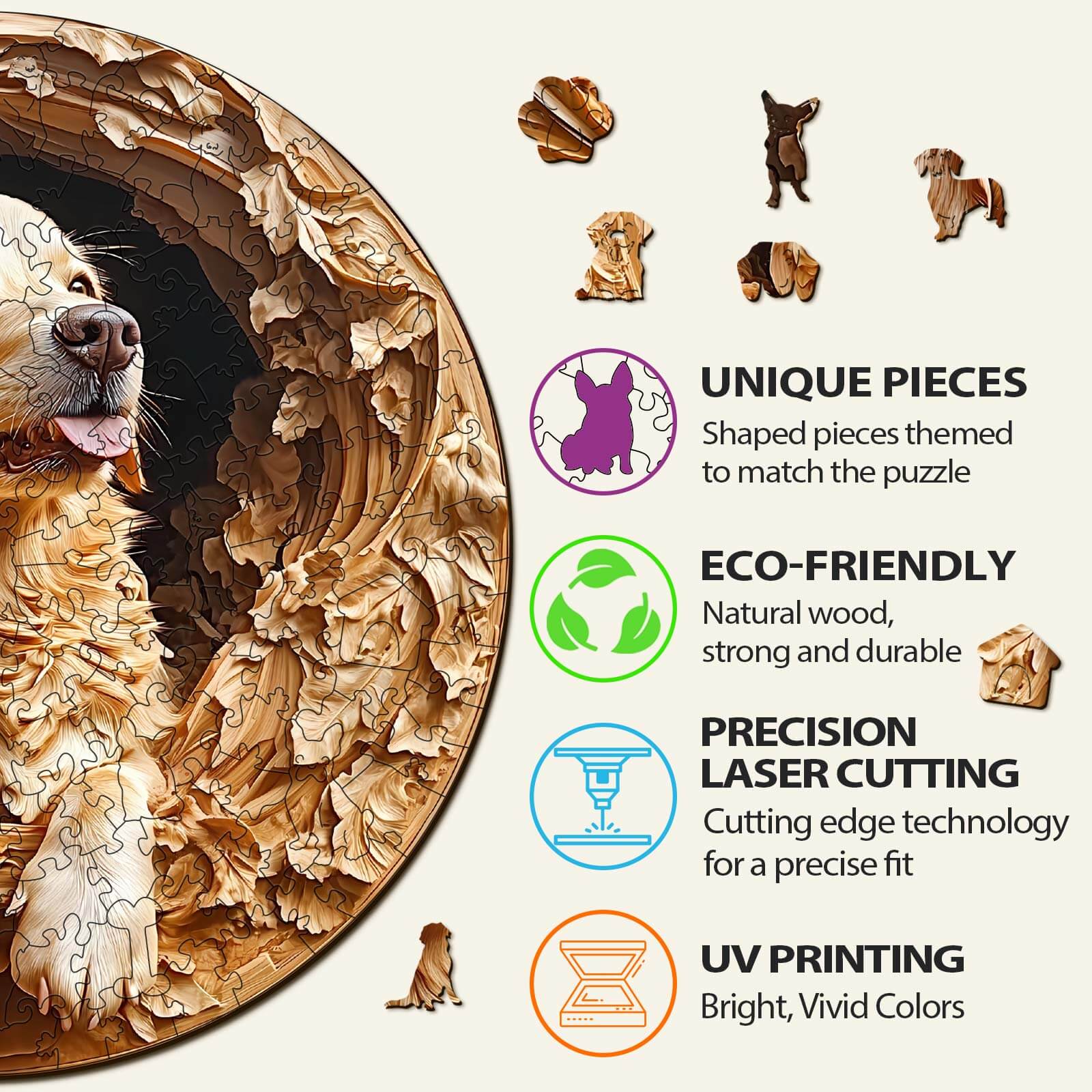 3D Golden Retriever-1 Wooden Jigsaw Puzzle - Image 4