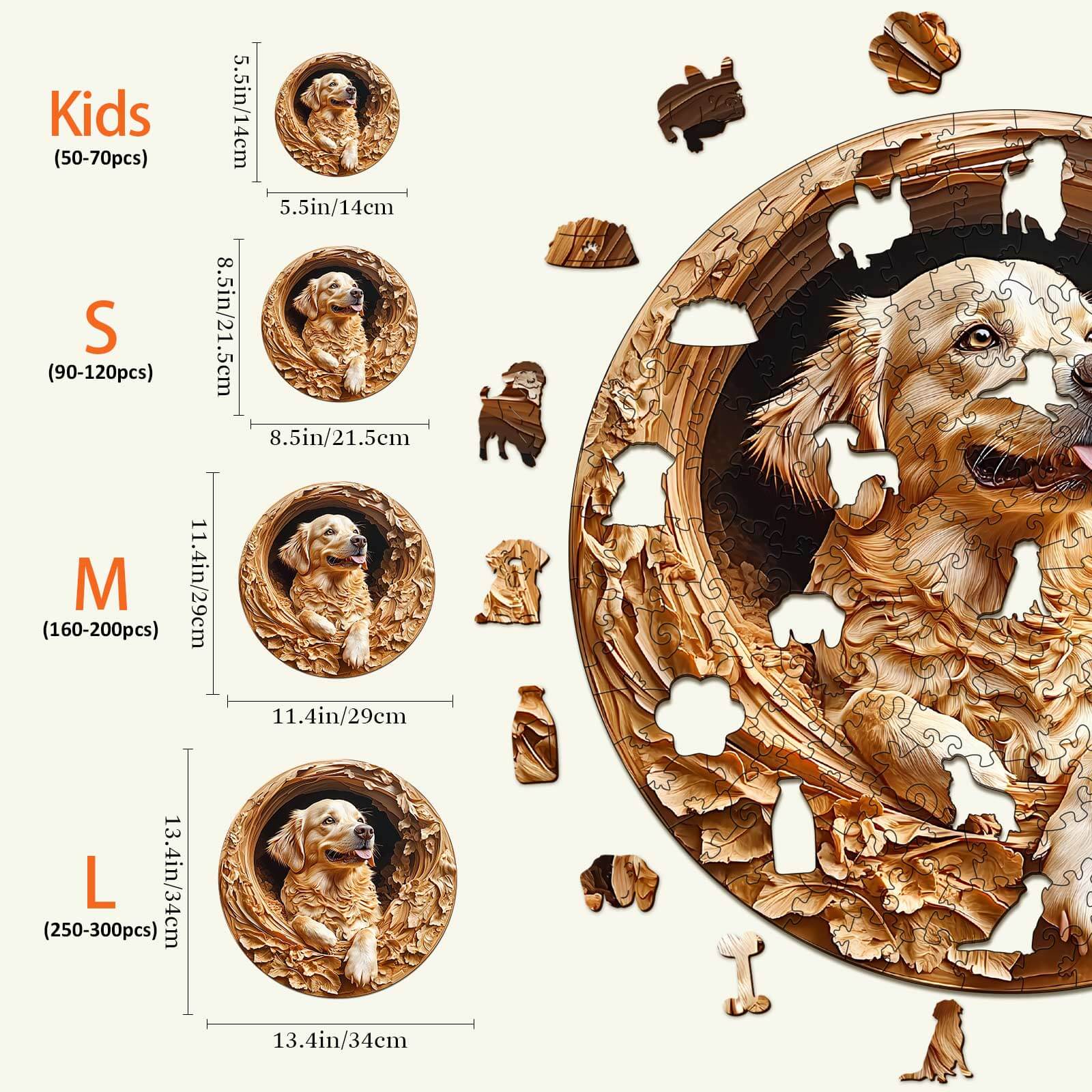 3D Golden Retriever-1 Wooden Jigsaw Puzzle - Image 5