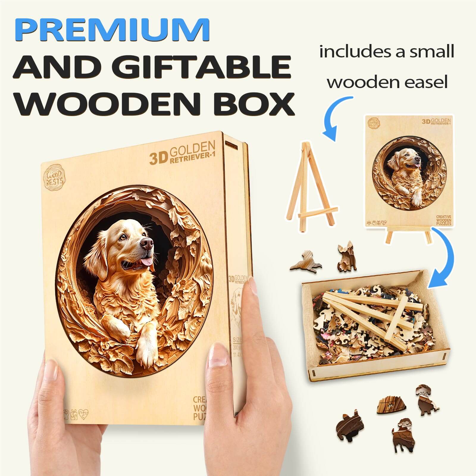 3D Golden Retriever-1 Wooden Jigsaw Puzzle - Image 7