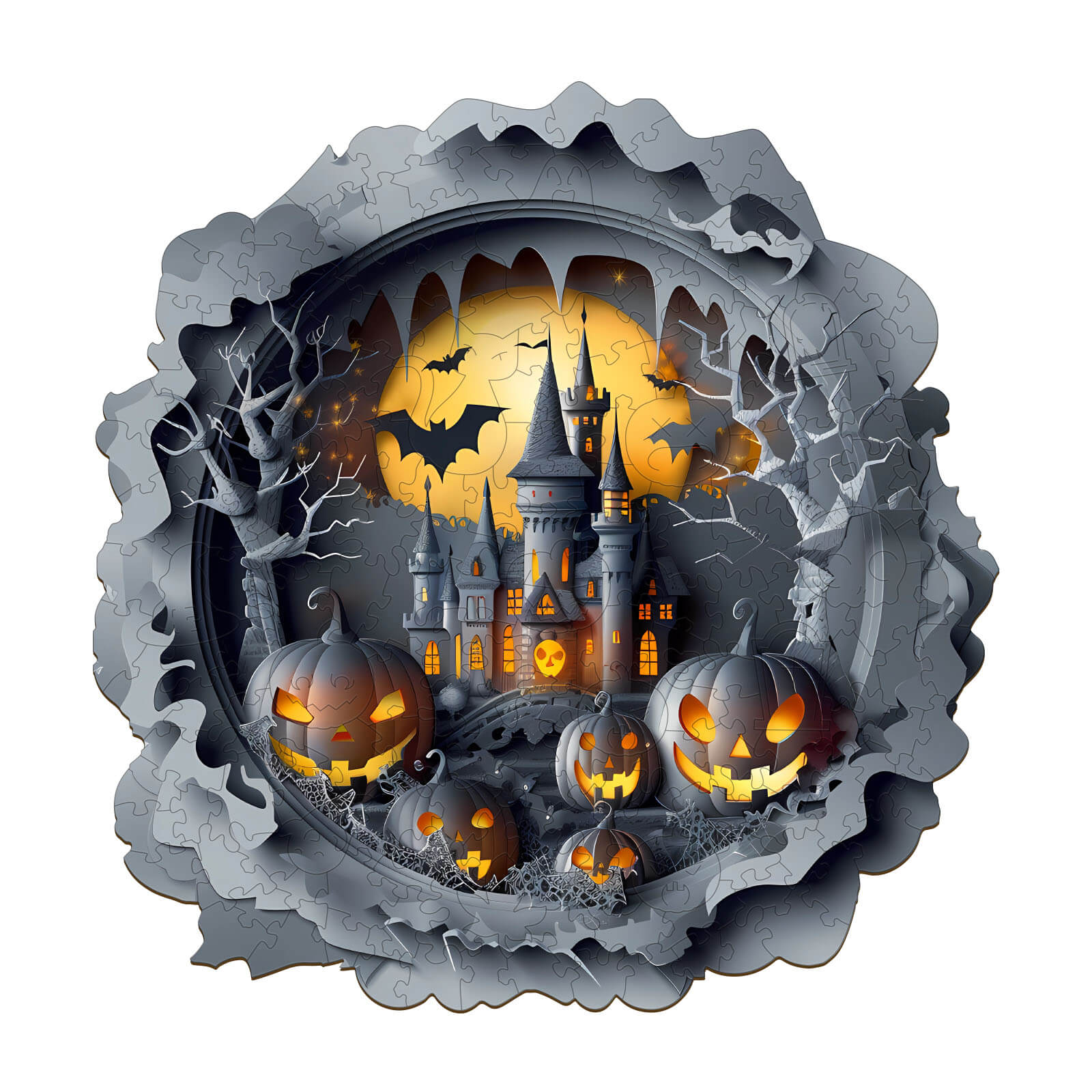 3D Halloween Castle-1 Wooden Jigsaw Puzzle - Image 3