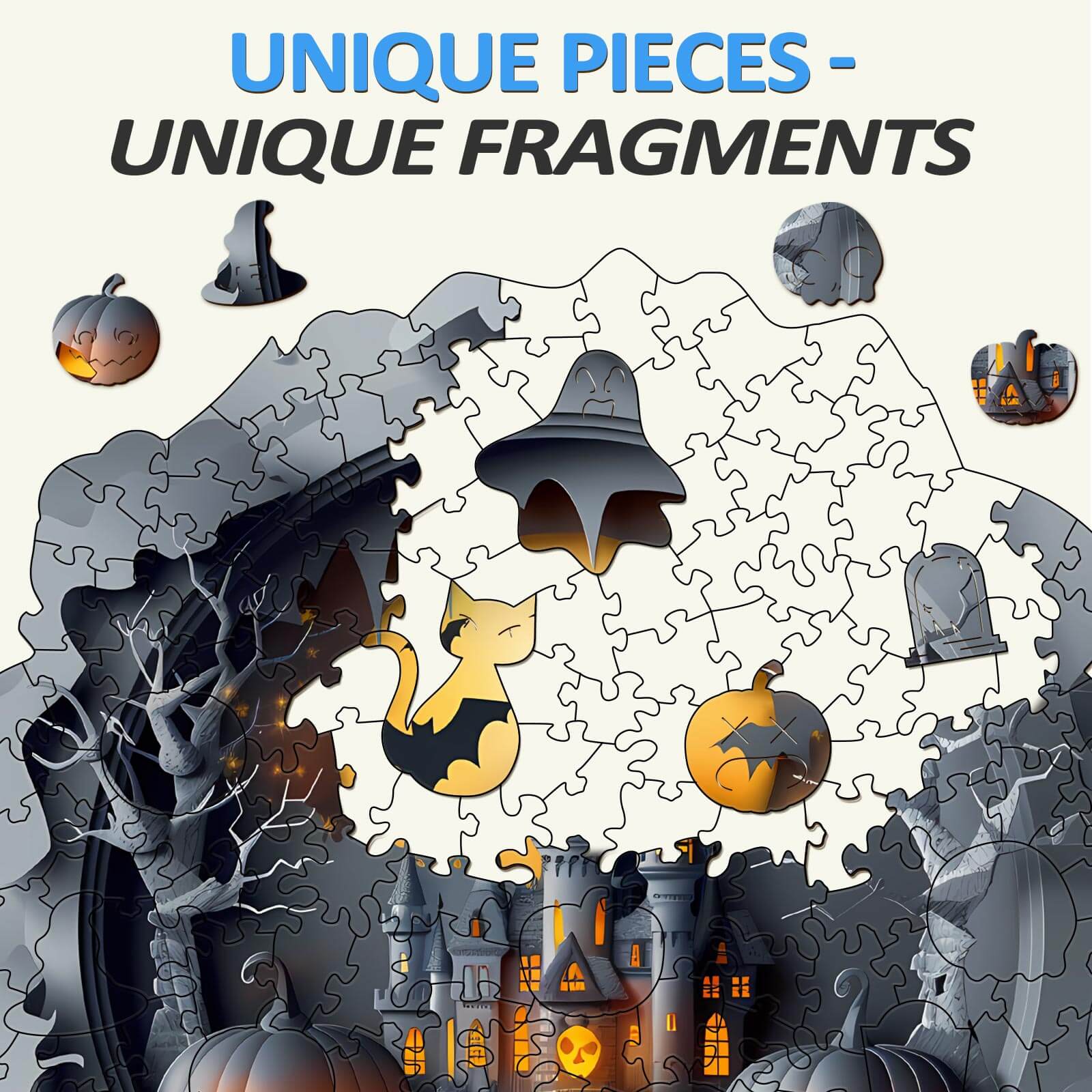 3D Halloween Castle-1 Wooden Jigsaw Puzzle - Image 4