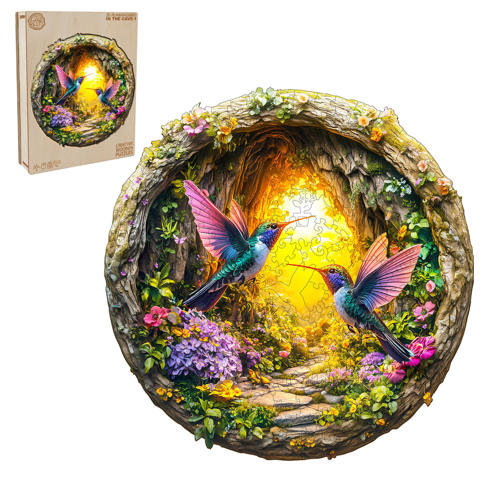 3D Hummingbird in the Cave-1 Hummingbird Wooden Jigsaw Puzzle - Image 4