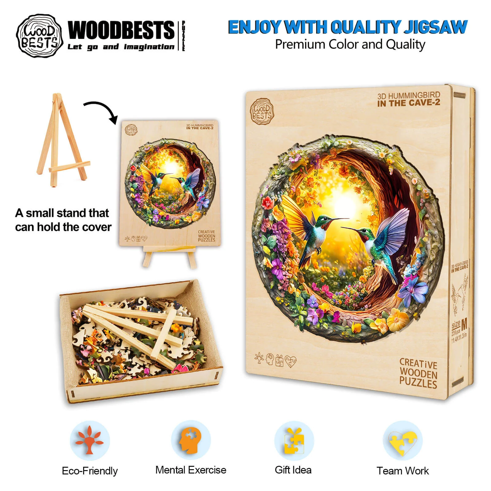 3D Hummingbird in the Cave-2 Hummingbird Wooden Jigsaw Puzzle - Image 6