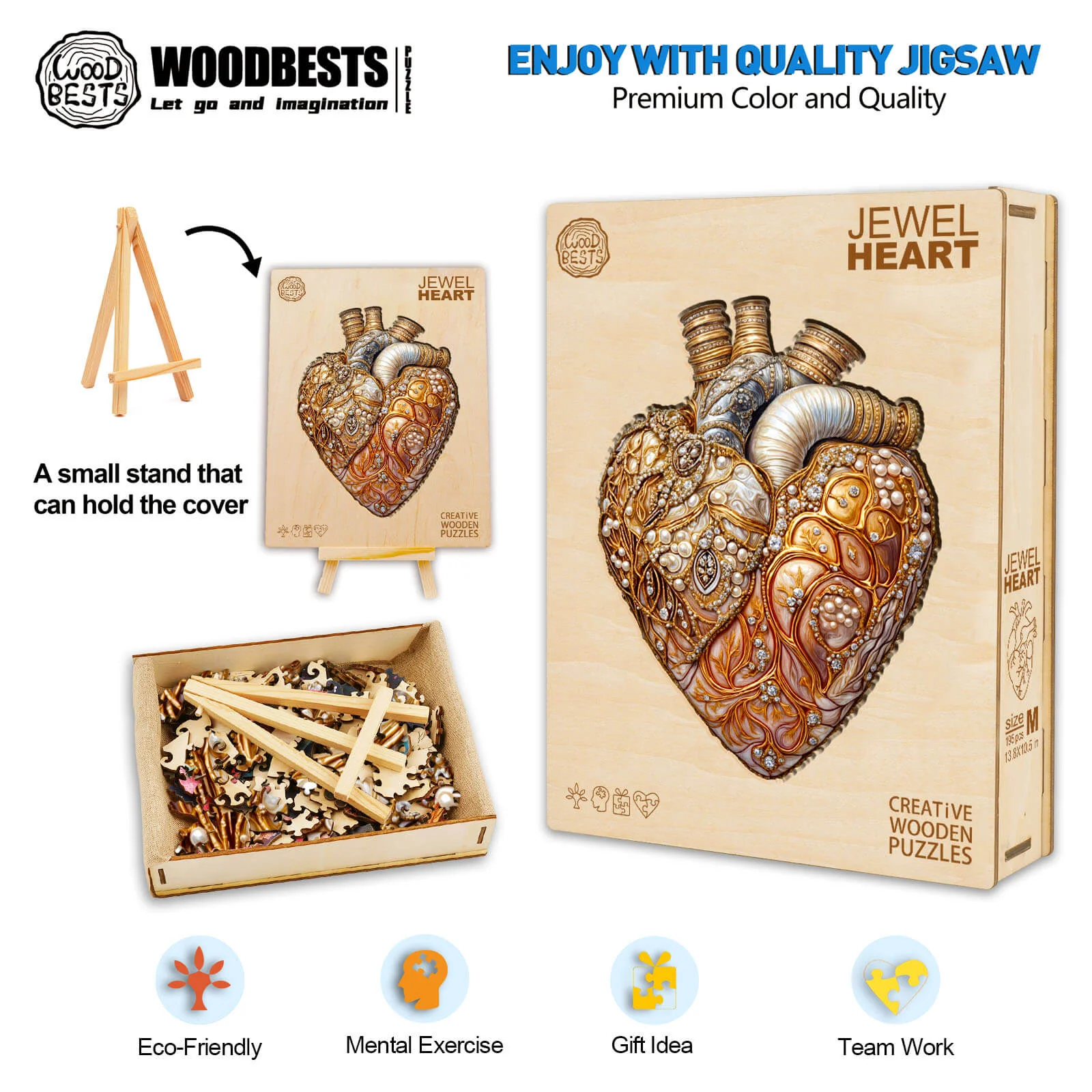3D Jewel Heart Wooden Jigsaw Puzzle - Image 6