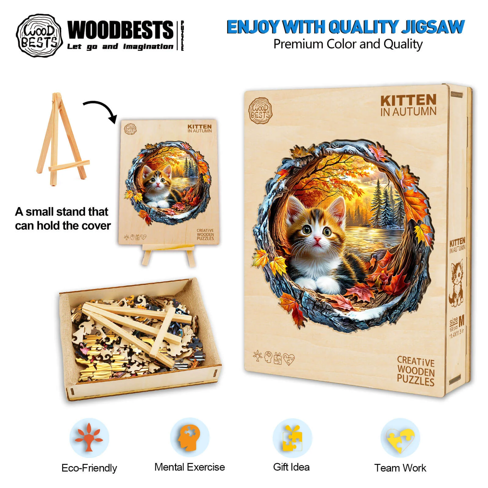 3D Kitten in Autumn Wooden Jigsaw Puzzle - Image 6