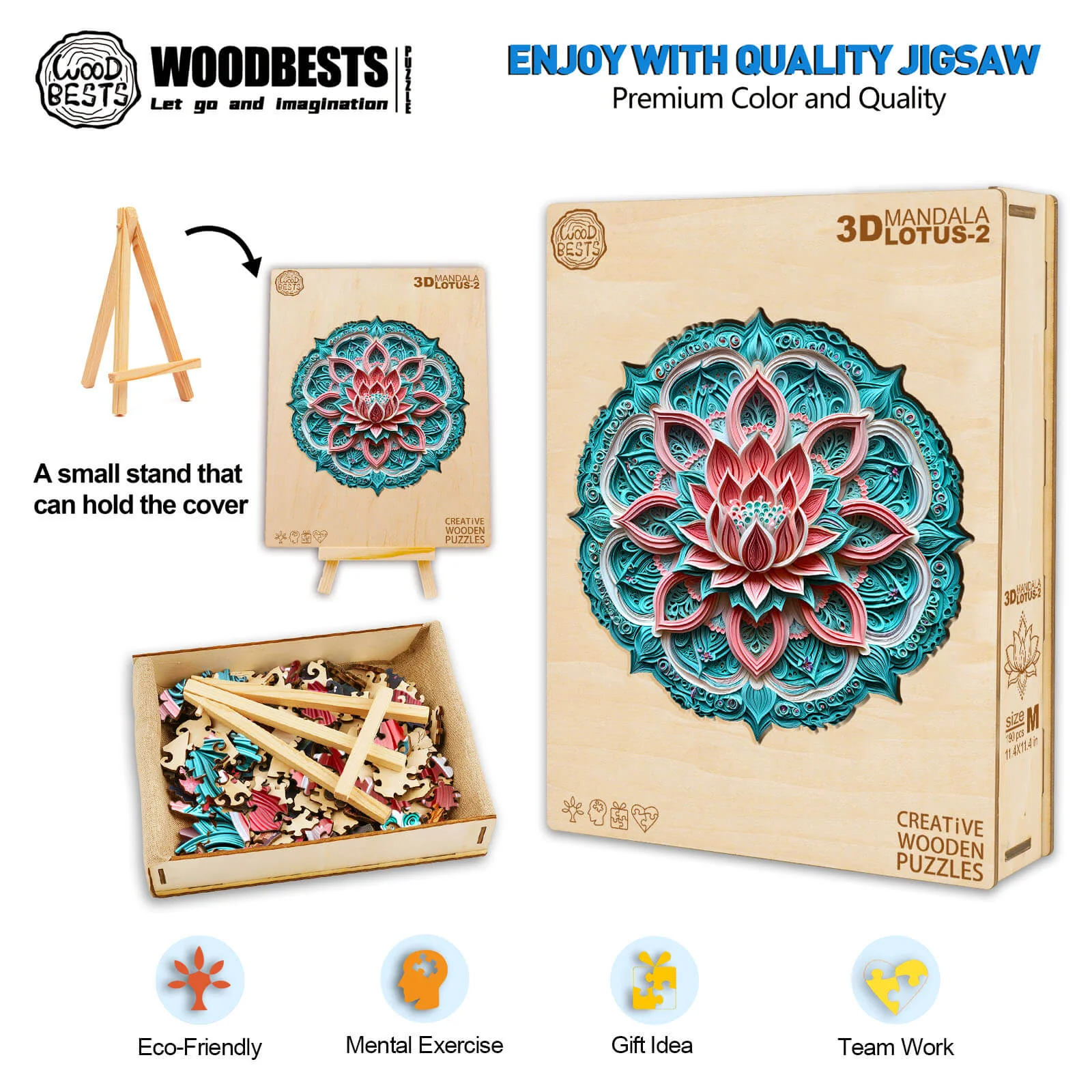 3D Mandala Lotus-2 Wooden Jigsaw Puzzle - Image 6